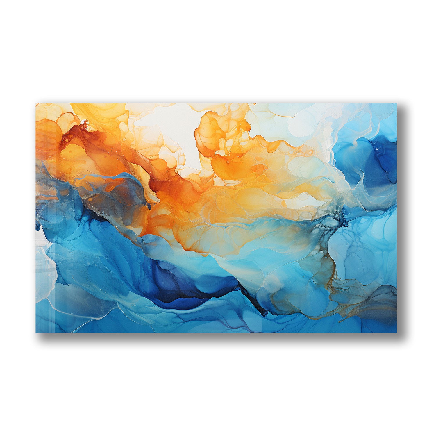 Orange&Blue Abstract - Tempered Glass Wall Art