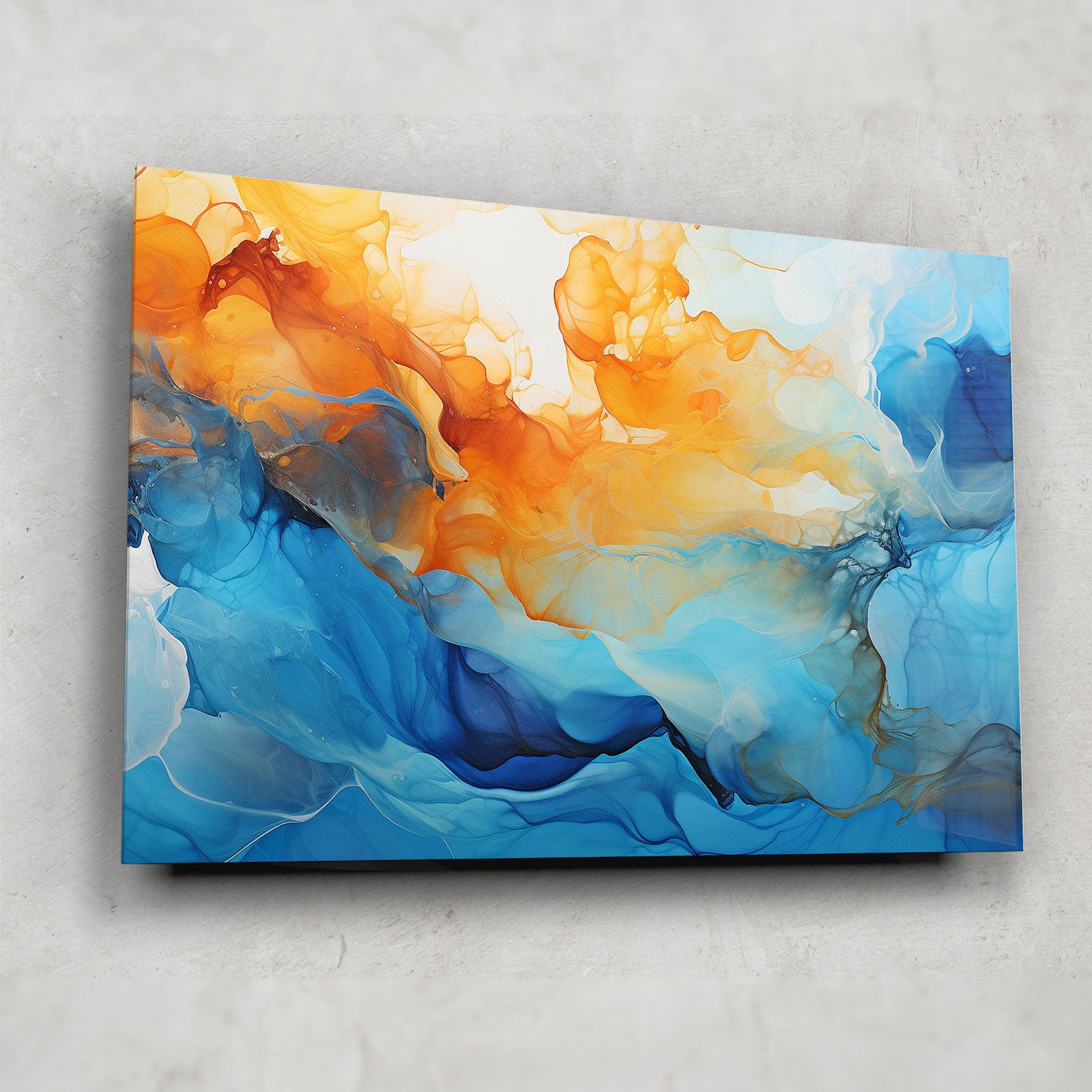 Orange&Blue Abstract - Tempered Glass Wall Art