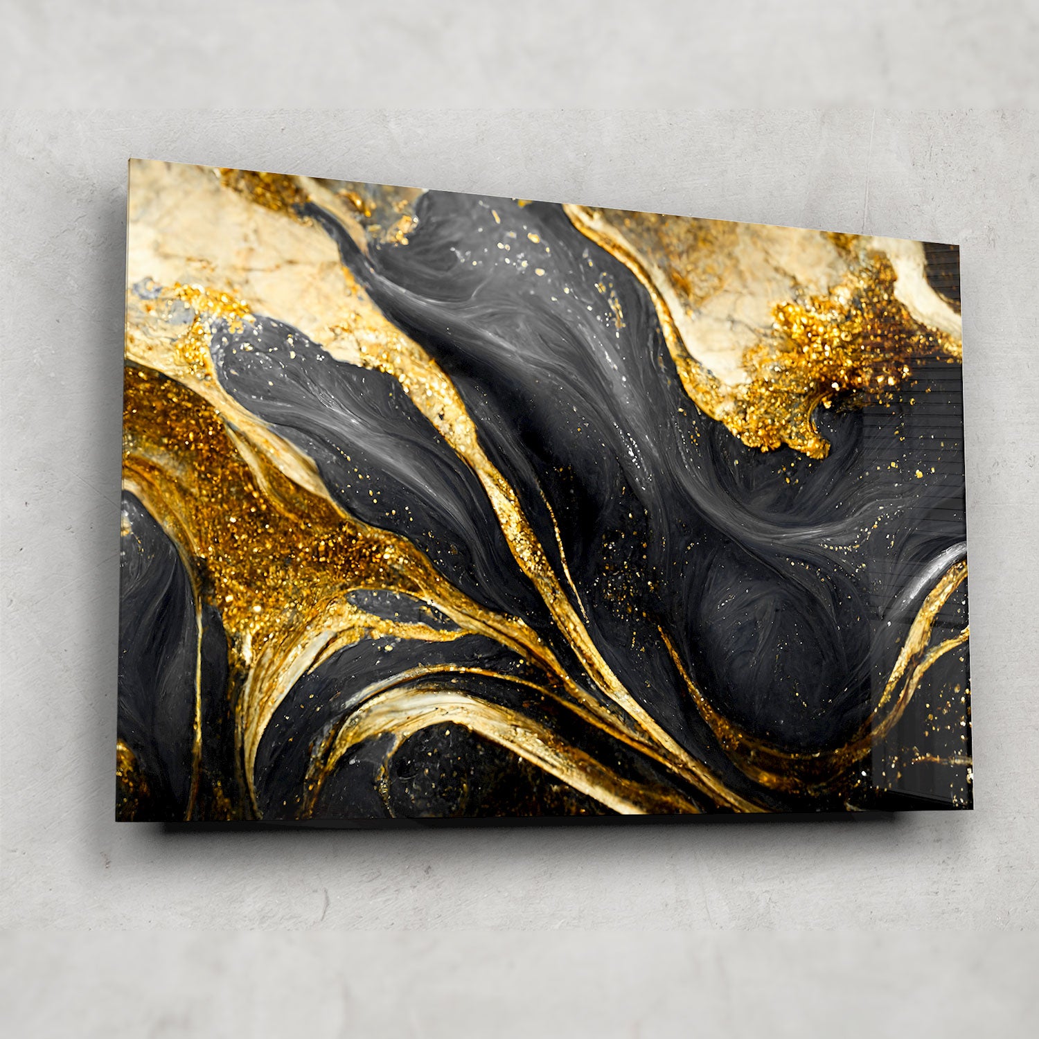 Golden Black Flower - Tempered Glass Wall Art