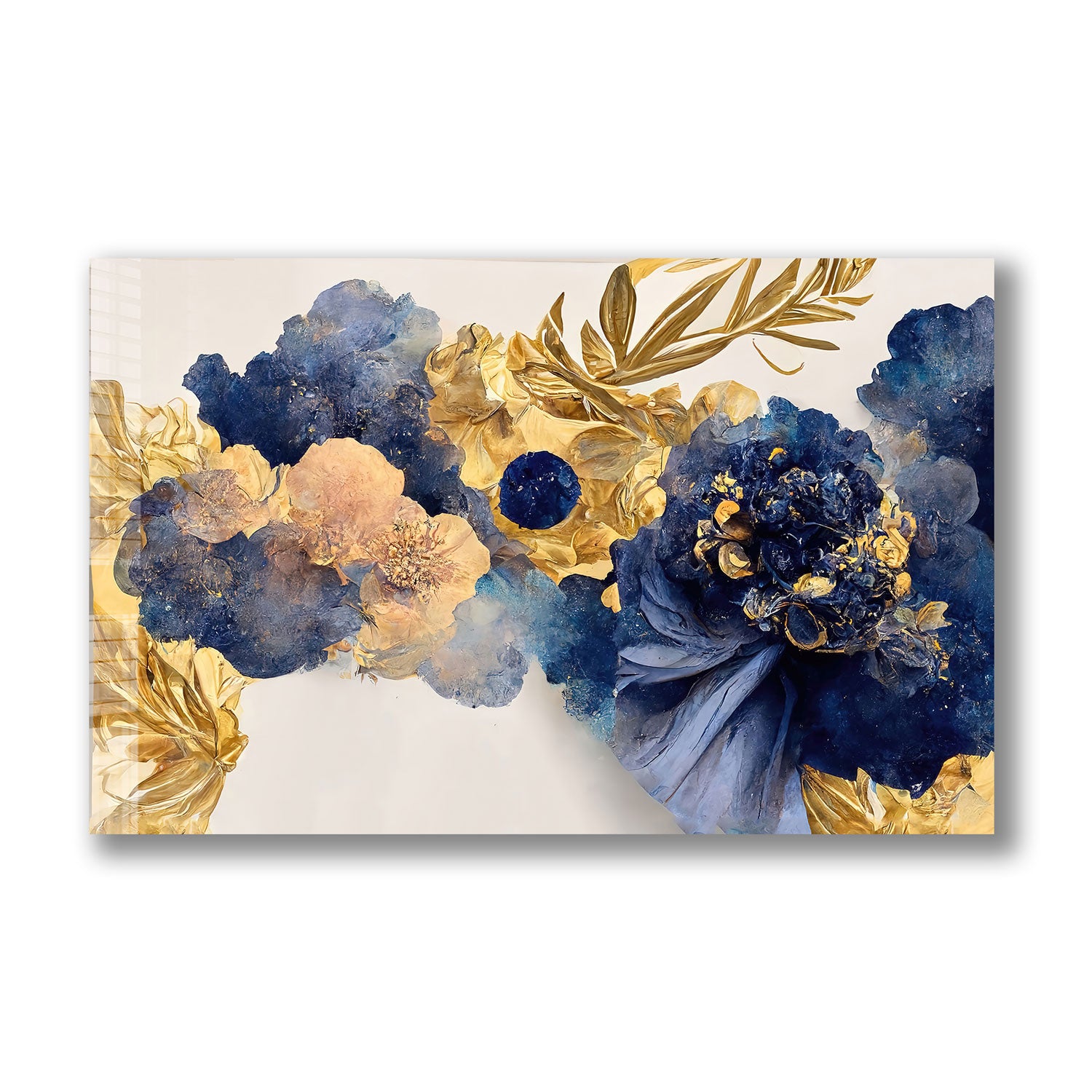 Yellow Blue Floral - Tempered Glass Wall Art