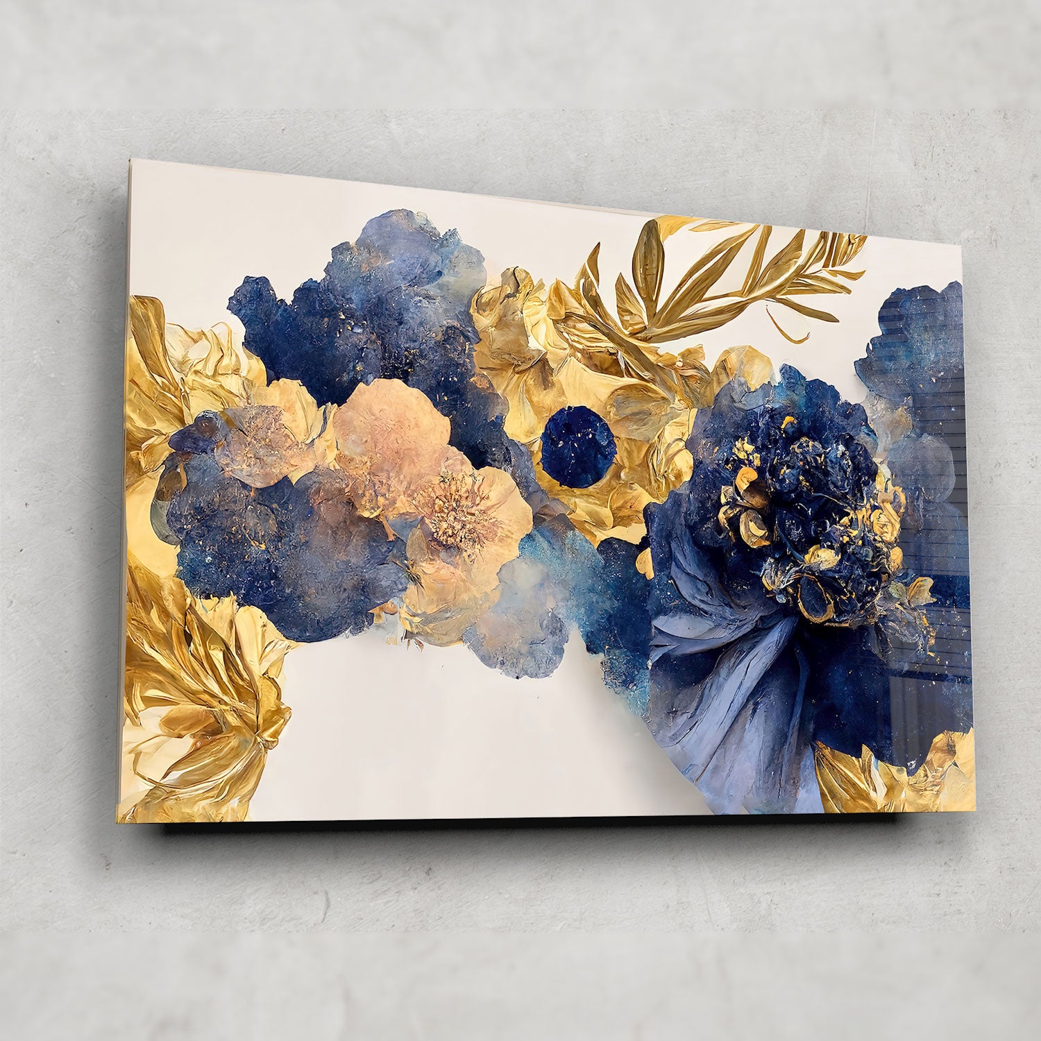 Yellow Blue Floral - Tempered Glass Wall Art