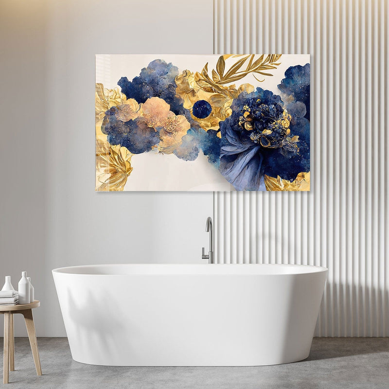 Artronauts Glass Print Yellow Blue Floral - Tempered Glass Wall Art