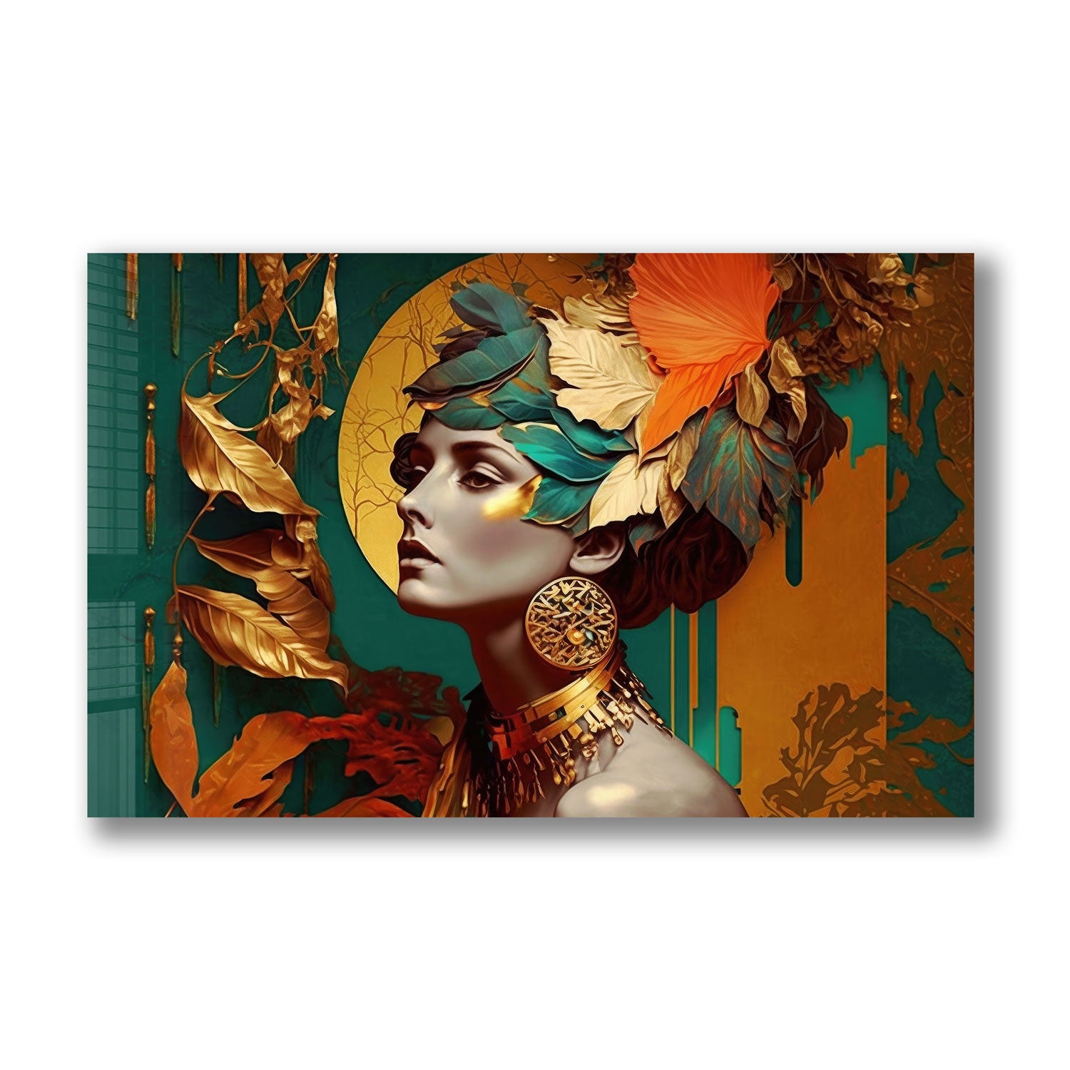 Lady in Leaves - Tempered Glass Wall Art