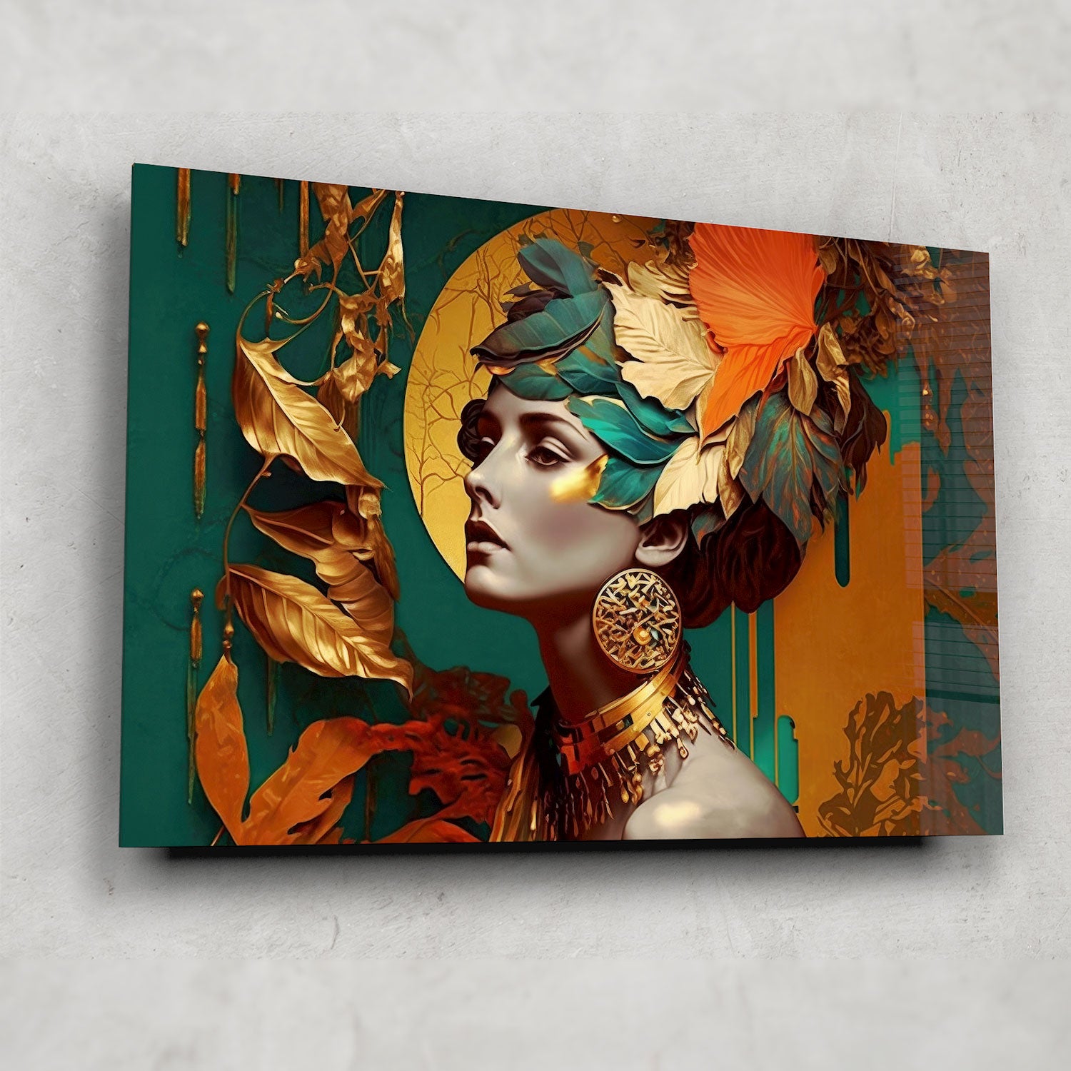 Lady in Leaves - Tempered Glass Wall Art