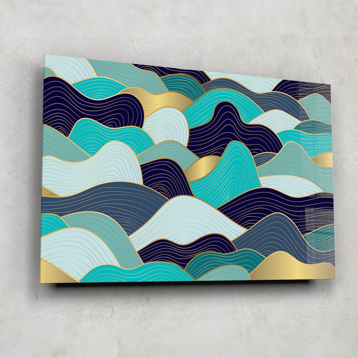 Shades of Blue Waves - Tempered Glass Wall Art