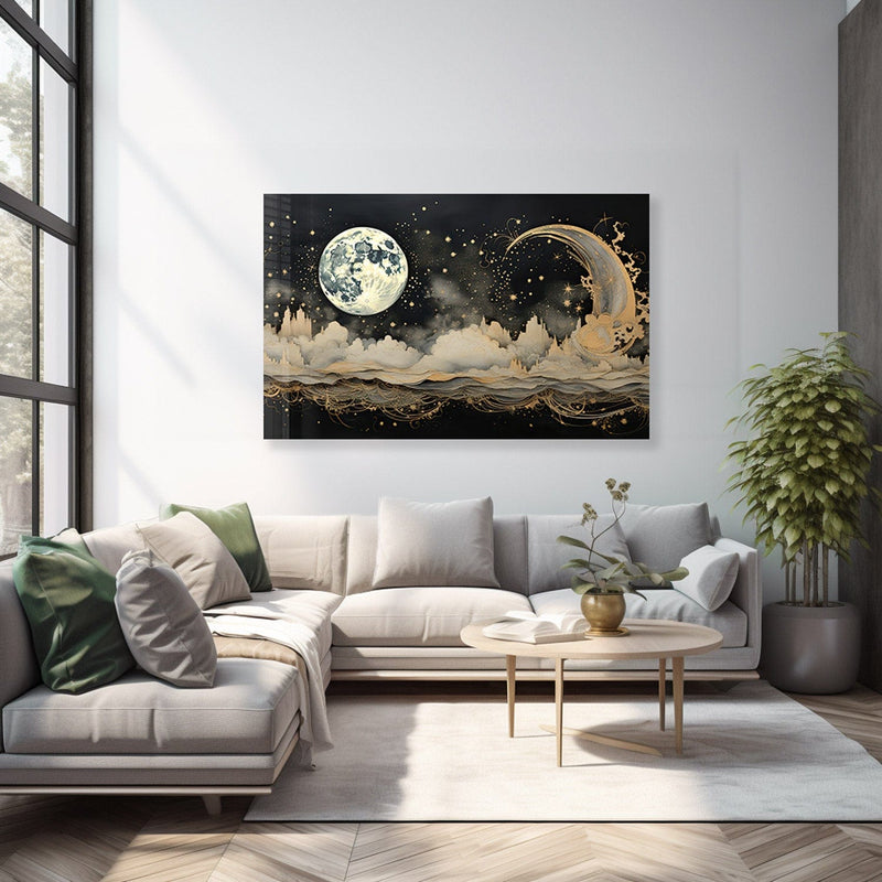 Artronauts Glass Print Illustrated Moonlight - Tempered Glass Wall Art