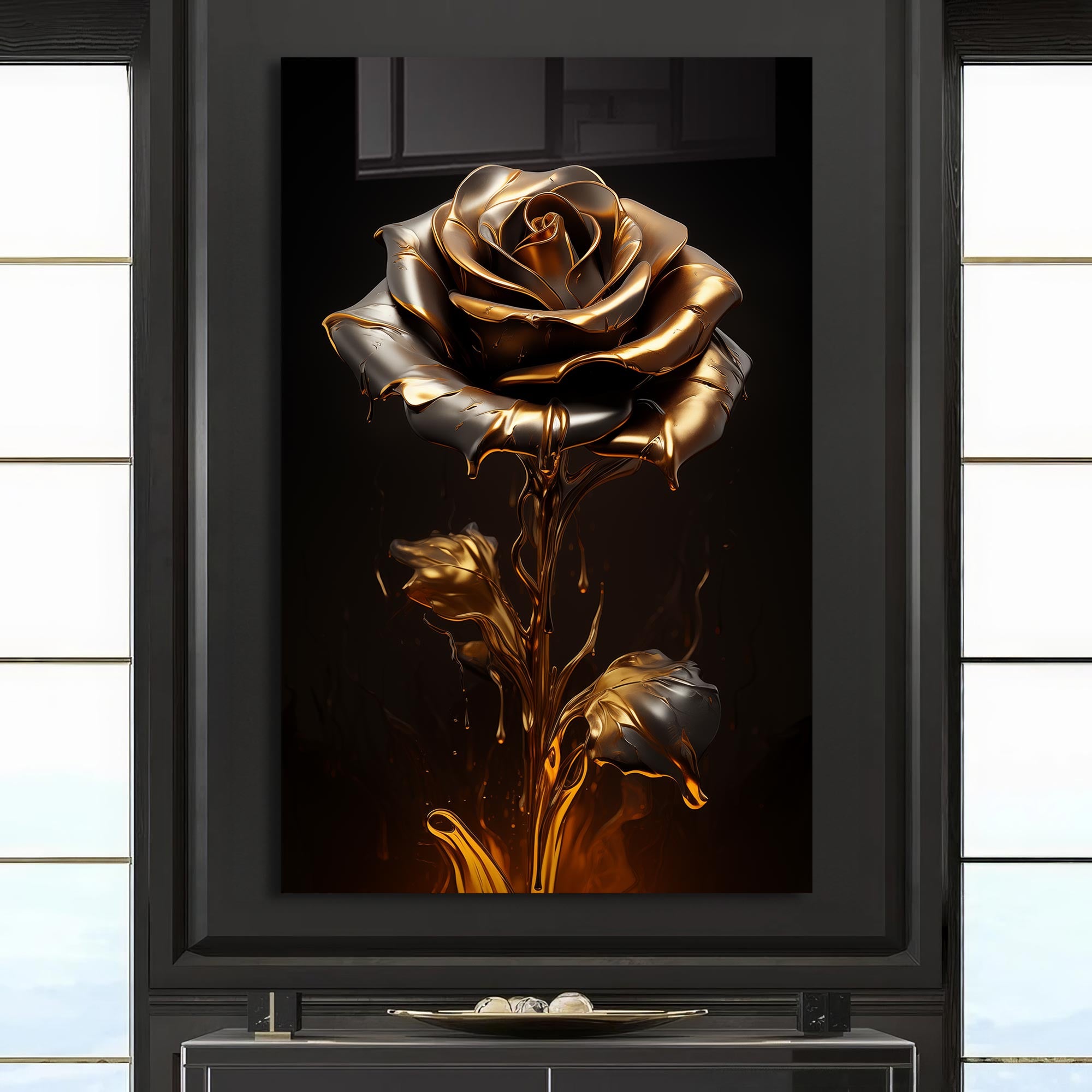 Golden Rose - Tempered Glass Wall Art