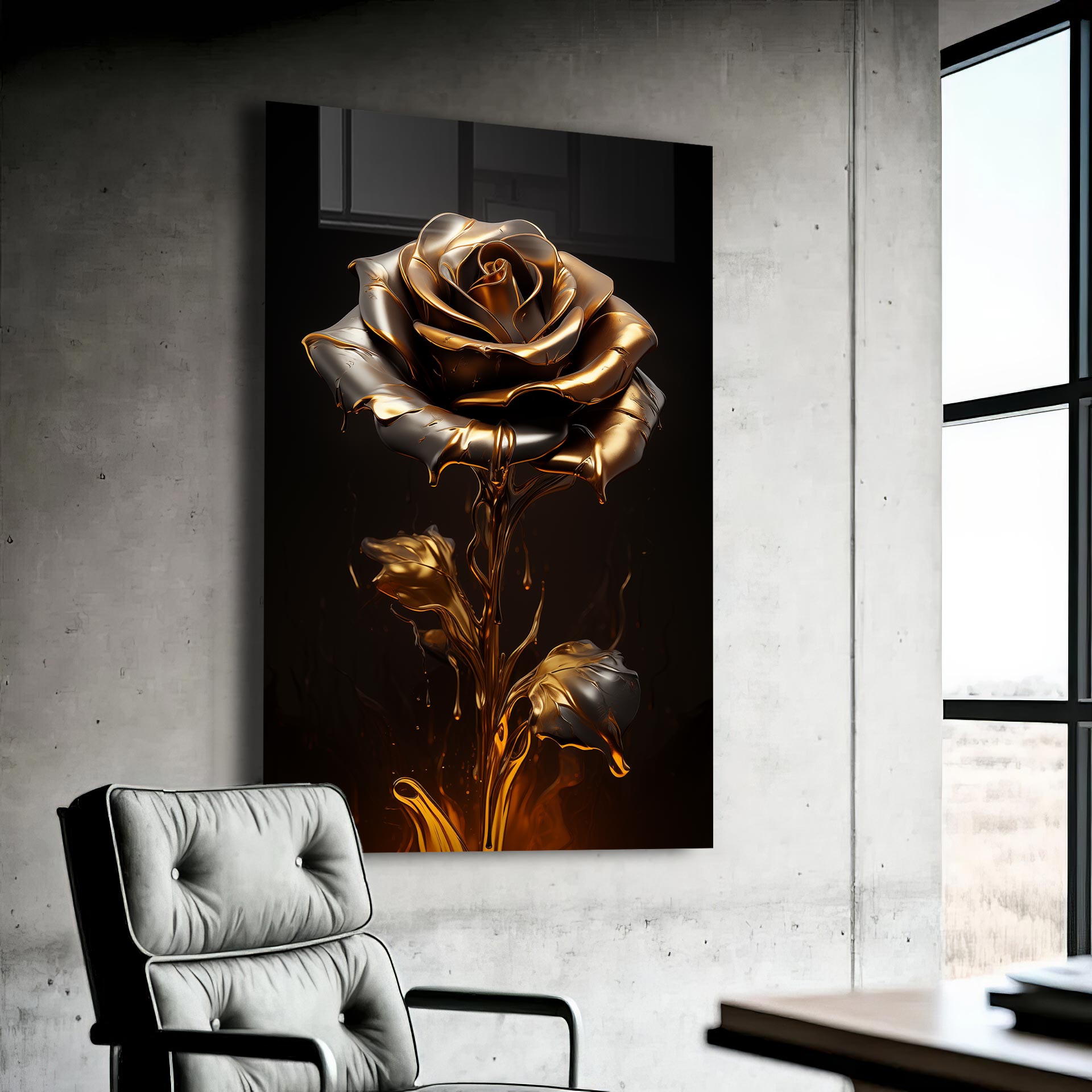 Golden Rose - Tempered Glass Wall Art