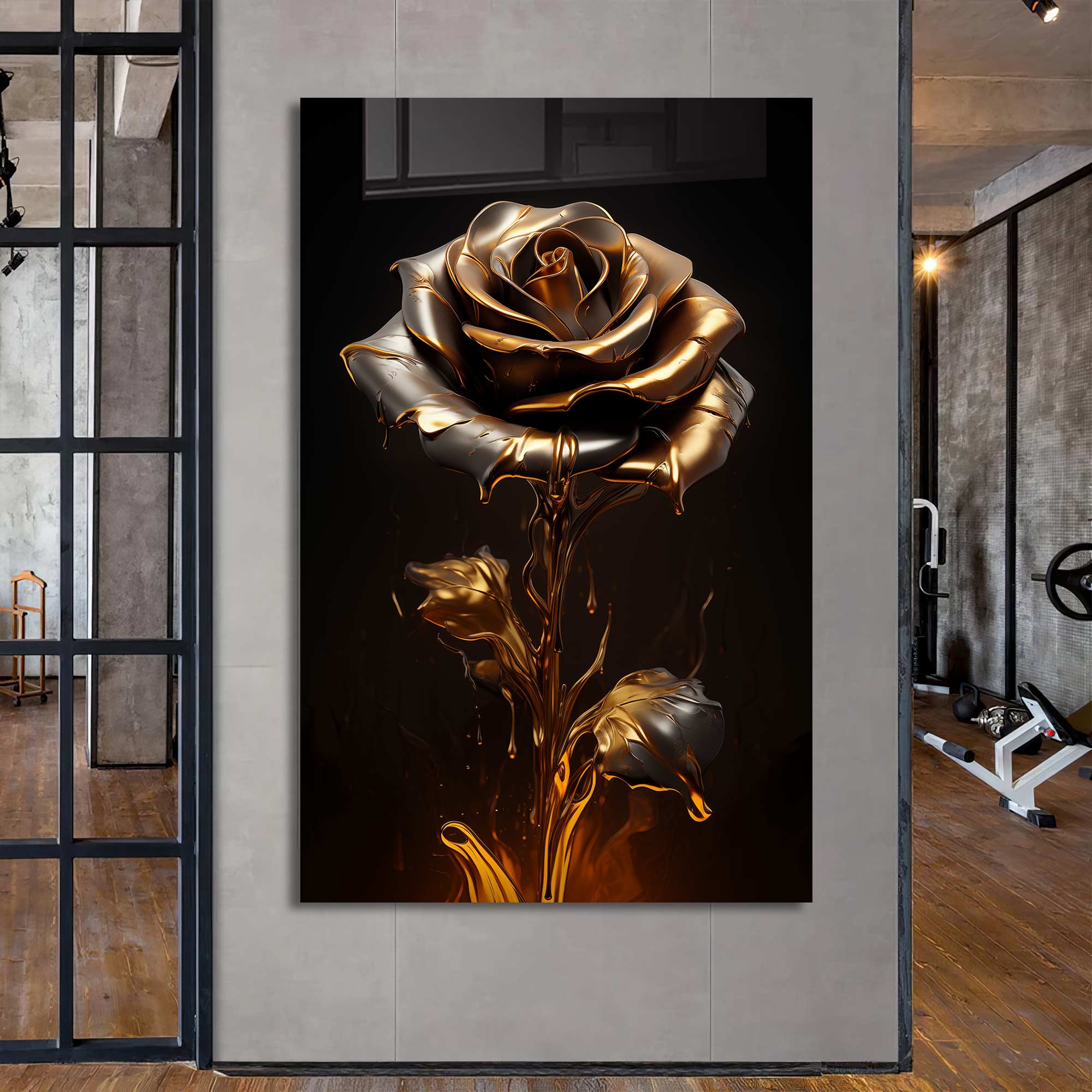 Golden Rose - Tempered Glass Wall Art