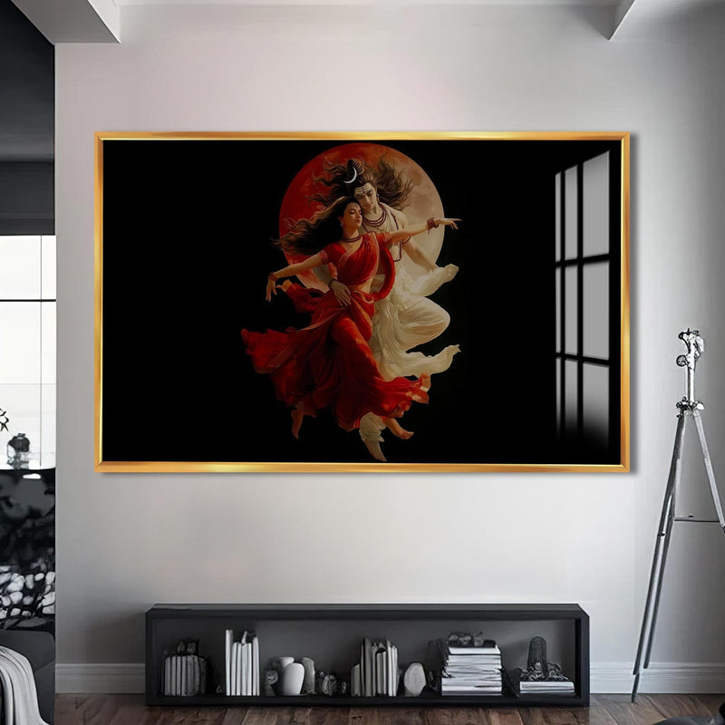 Artronauts Glass Print S | 72x46 cm | 28.3"x18.1" / Gold Eternal Union II- Hinduism Tempered Glass Wall Art