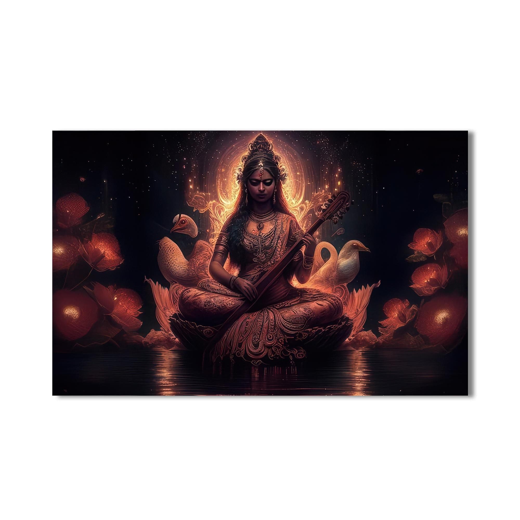 Artronauts Glass Print Lotus Saraswati- Hinduism Tempered Glass Wall Art