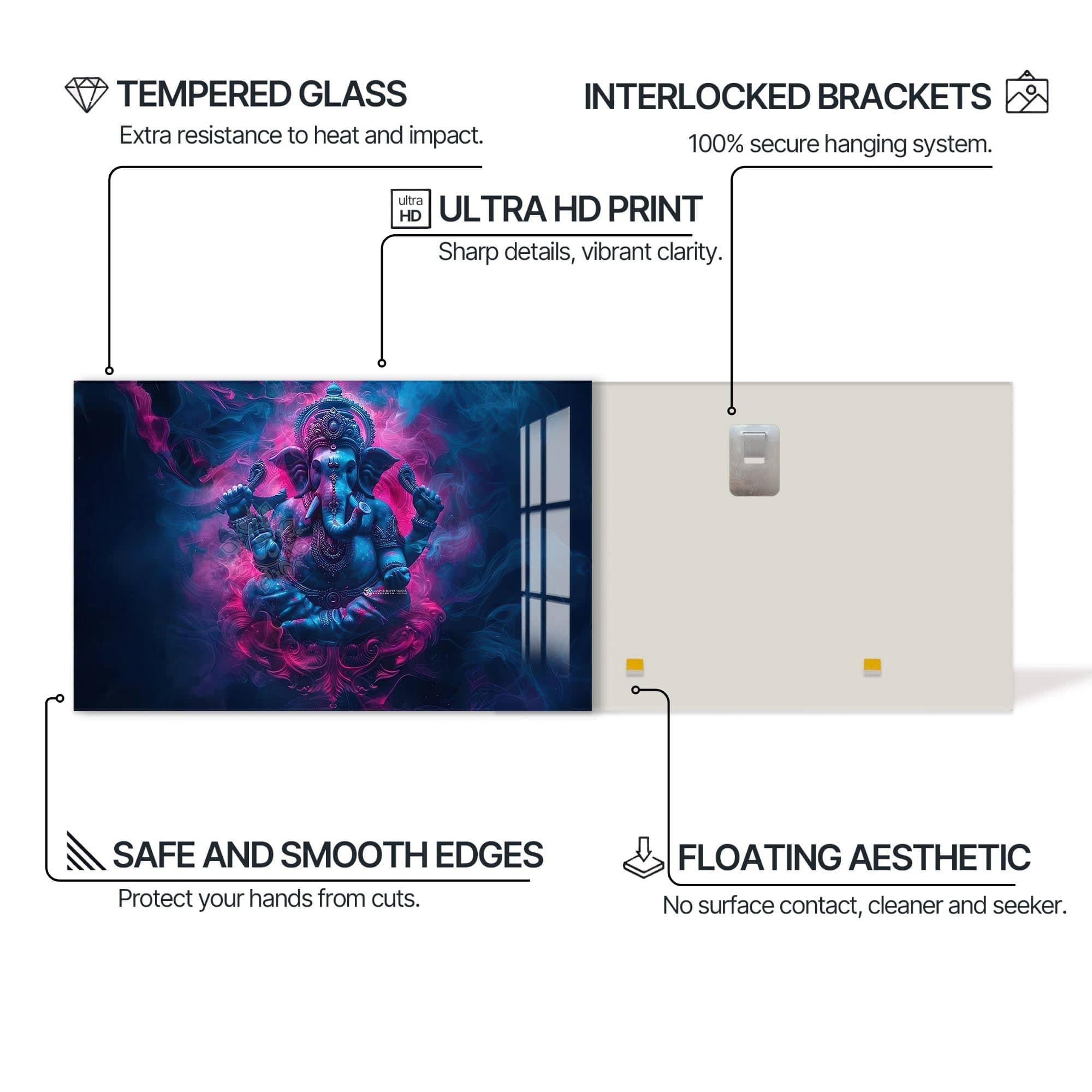 Artronauts Glass Print Mystic Ganesha- Hinduism Tempered Glass Wall Art