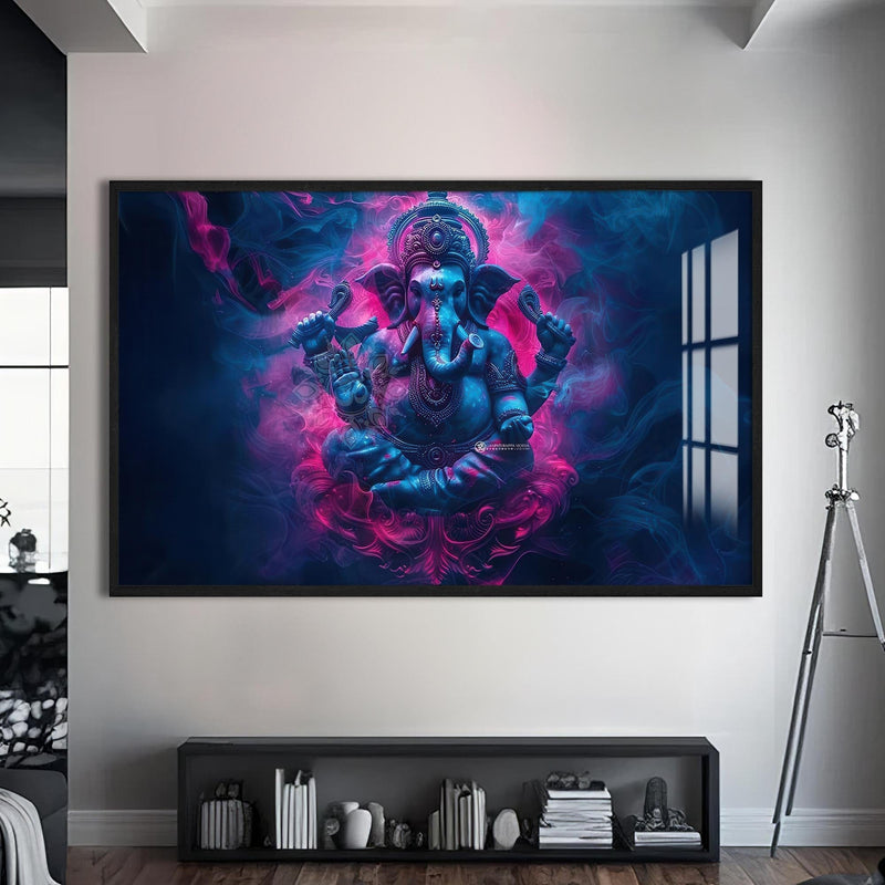 Artronauts Glass Print S | 72x46 cm | 28.3"x18.1" / Black Mystic Ganesha- Hinduism Tempered Glass Wall Art
