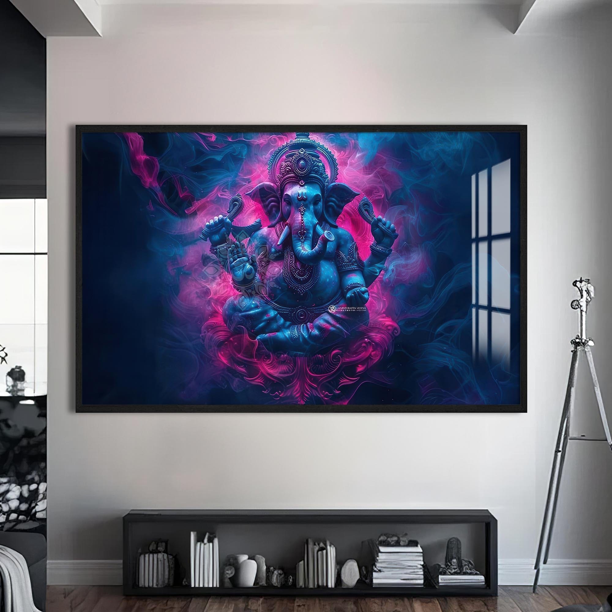 Artronauts Glass Print S | 72x46 cm | 28.3"x18.1" / Black Mystic Ganesha- Hinduism Tempered Glass Wall Art