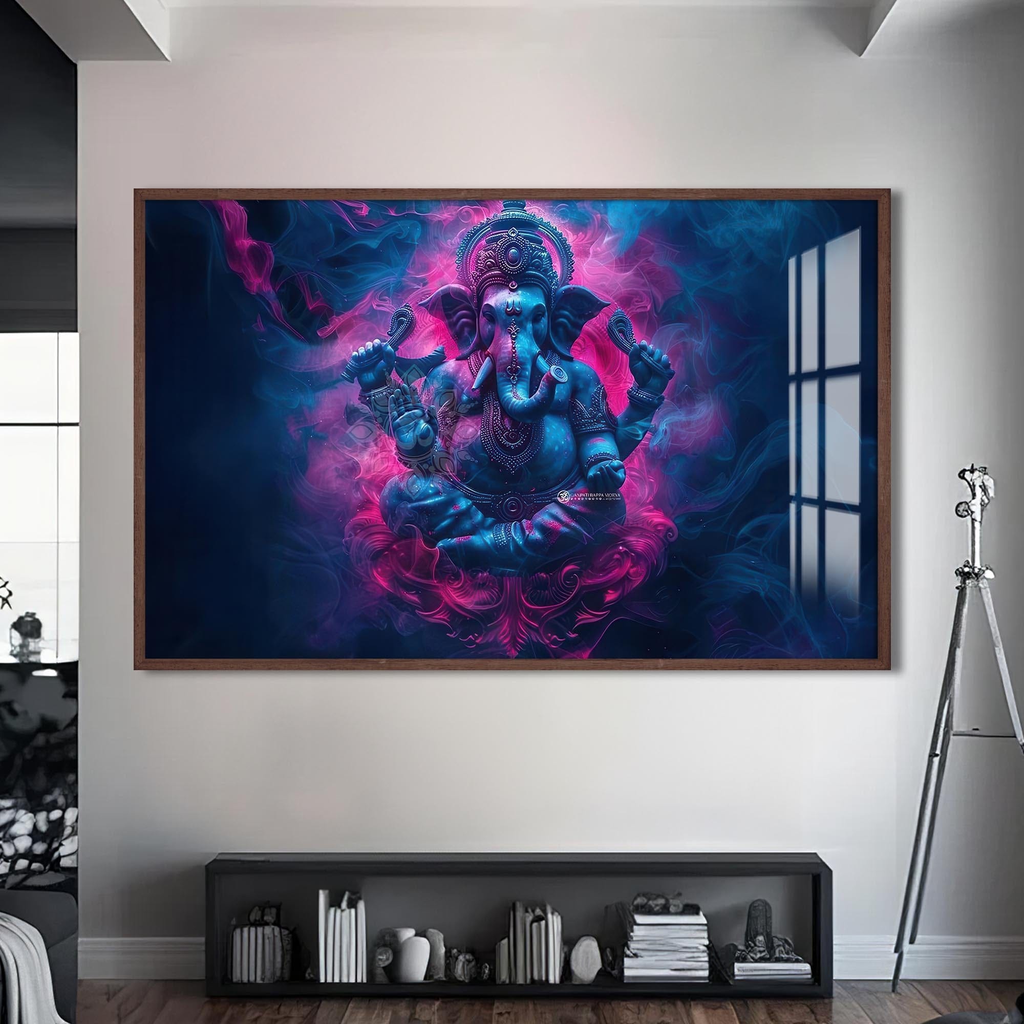 Artronauts Glass Print S | 72x46 cm | 28.3"x18.1" / Walnut Mystic Ganesha- Hinduism Tempered Glass Wall Art