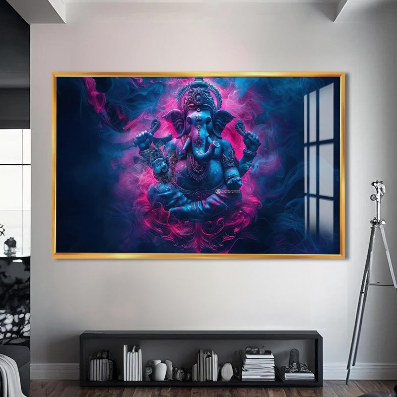 Artronauts Glass Print S | 72x46 cm | 28.3"x18.1" / Gold Mystic Ganesha- Hinduism Tempered Glass Wall Art