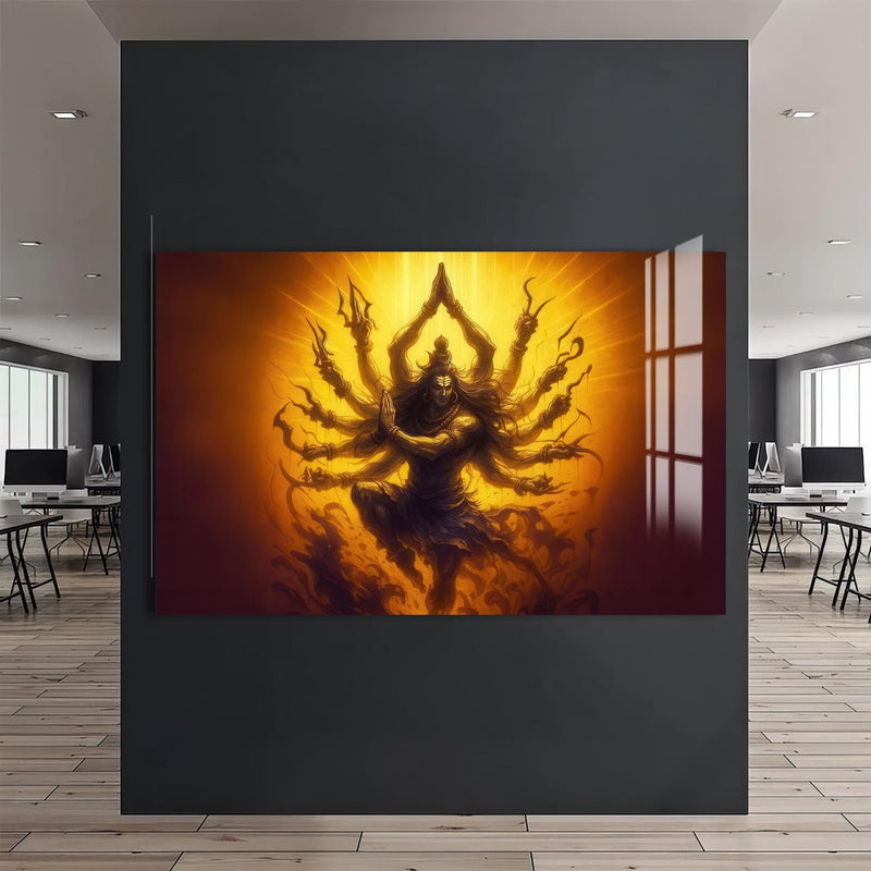 Artronauts Glass Print Golden Tandava- Hinduism Tempered Glass Wall Art