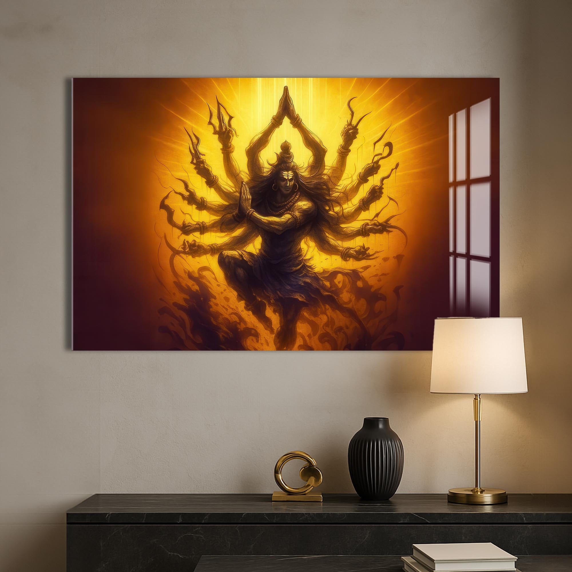 Artronauts Glass Print Golden Tandava- Hinduism Tempered Glass Wall Art