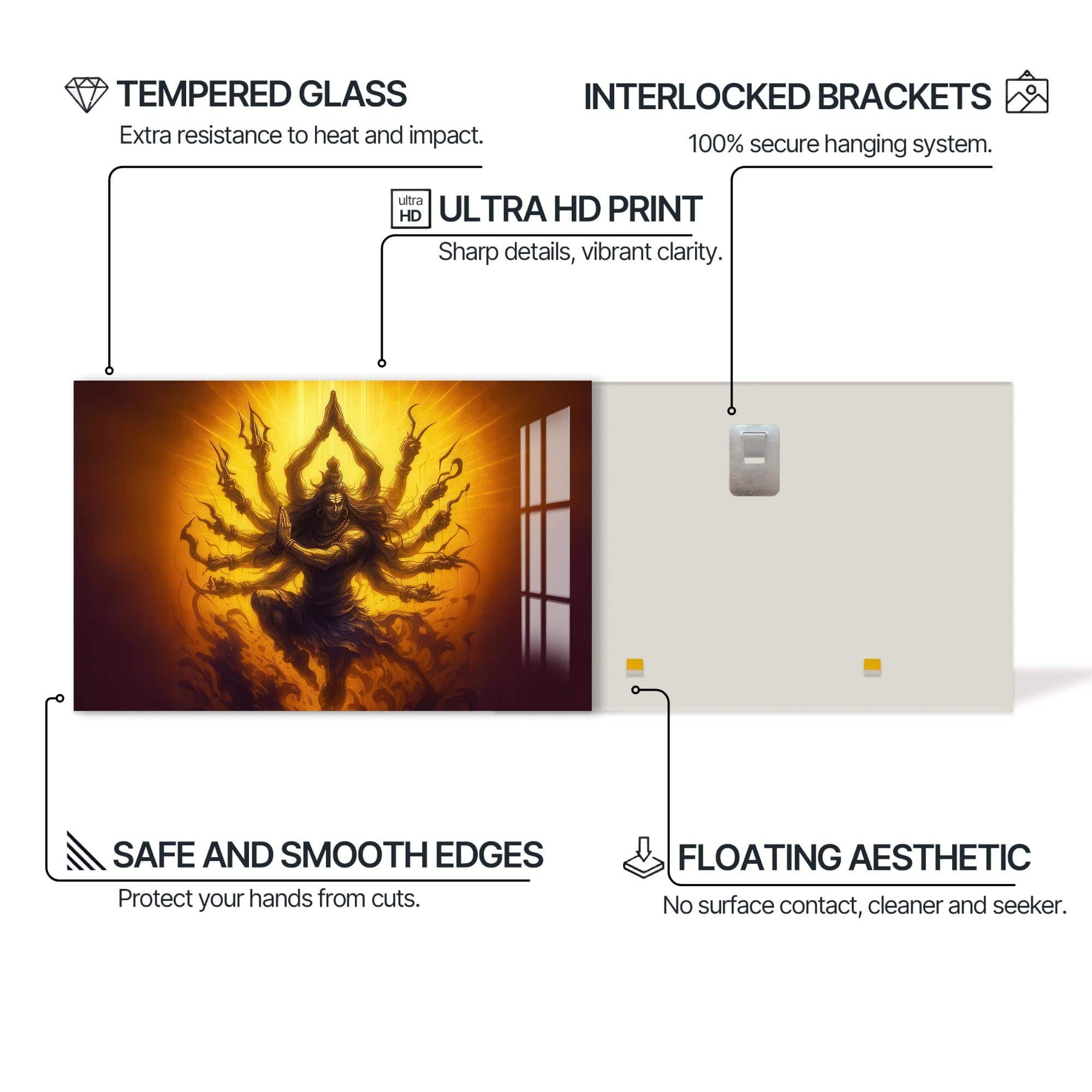 Artronauts Glass Print Golden Tandava- Hinduism Tempered Glass Wall Art