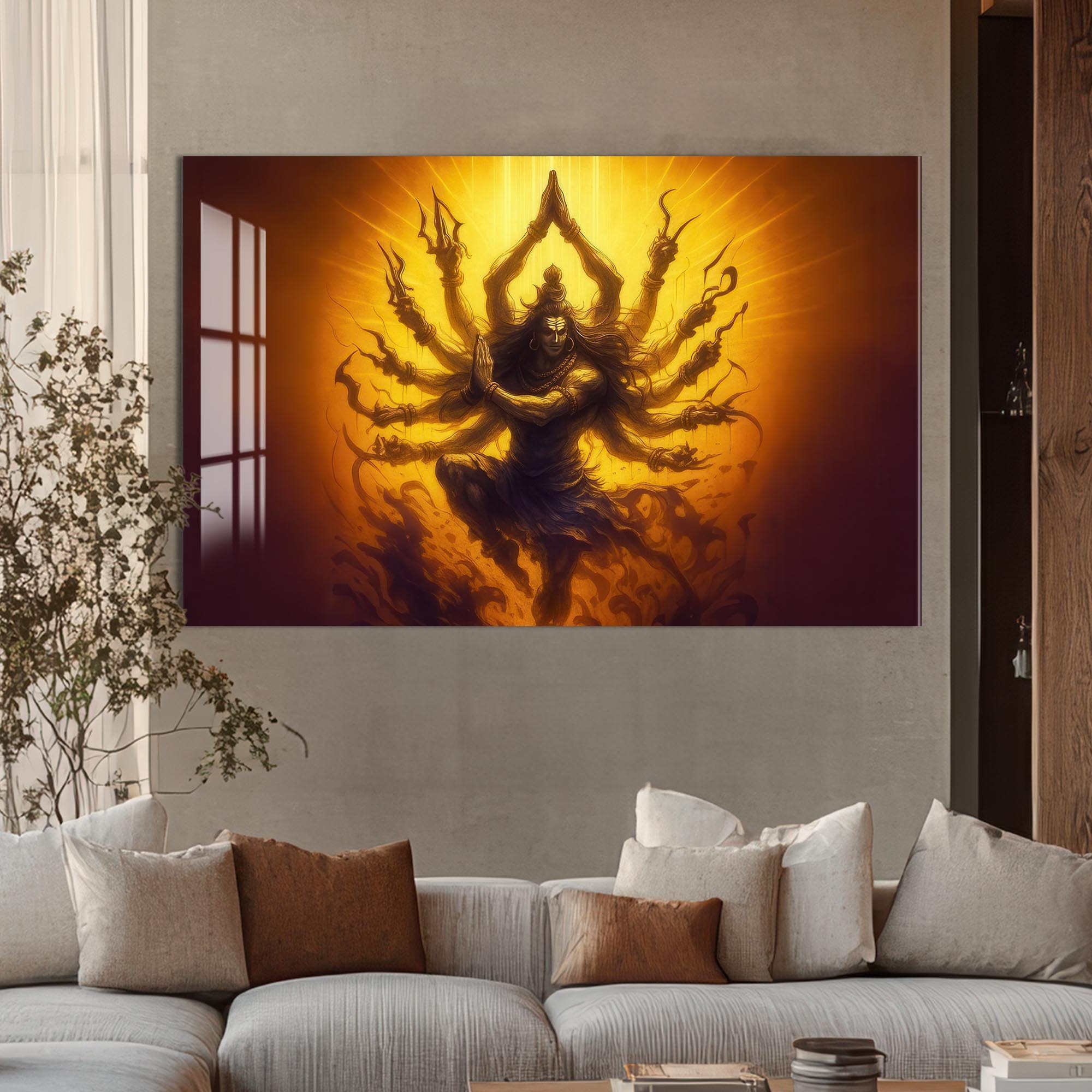 Artronauts Glass Print Golden Tandava- Hinduism Tempered Glass Wall Art