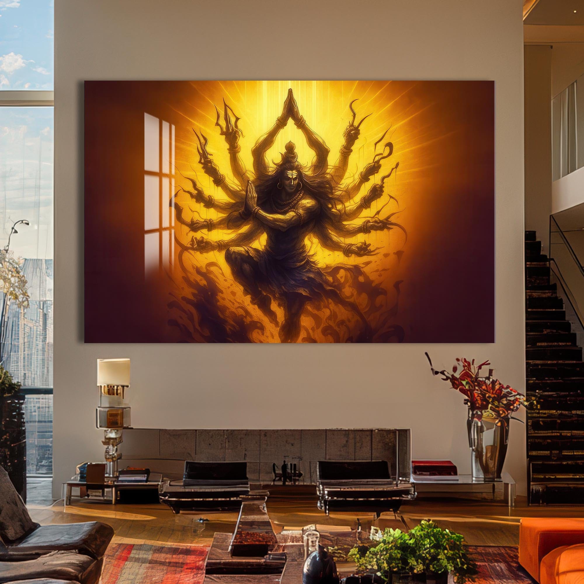 Artronauts Glass Print Golden Tandava- Hinduism Tempered Glass Wall Art