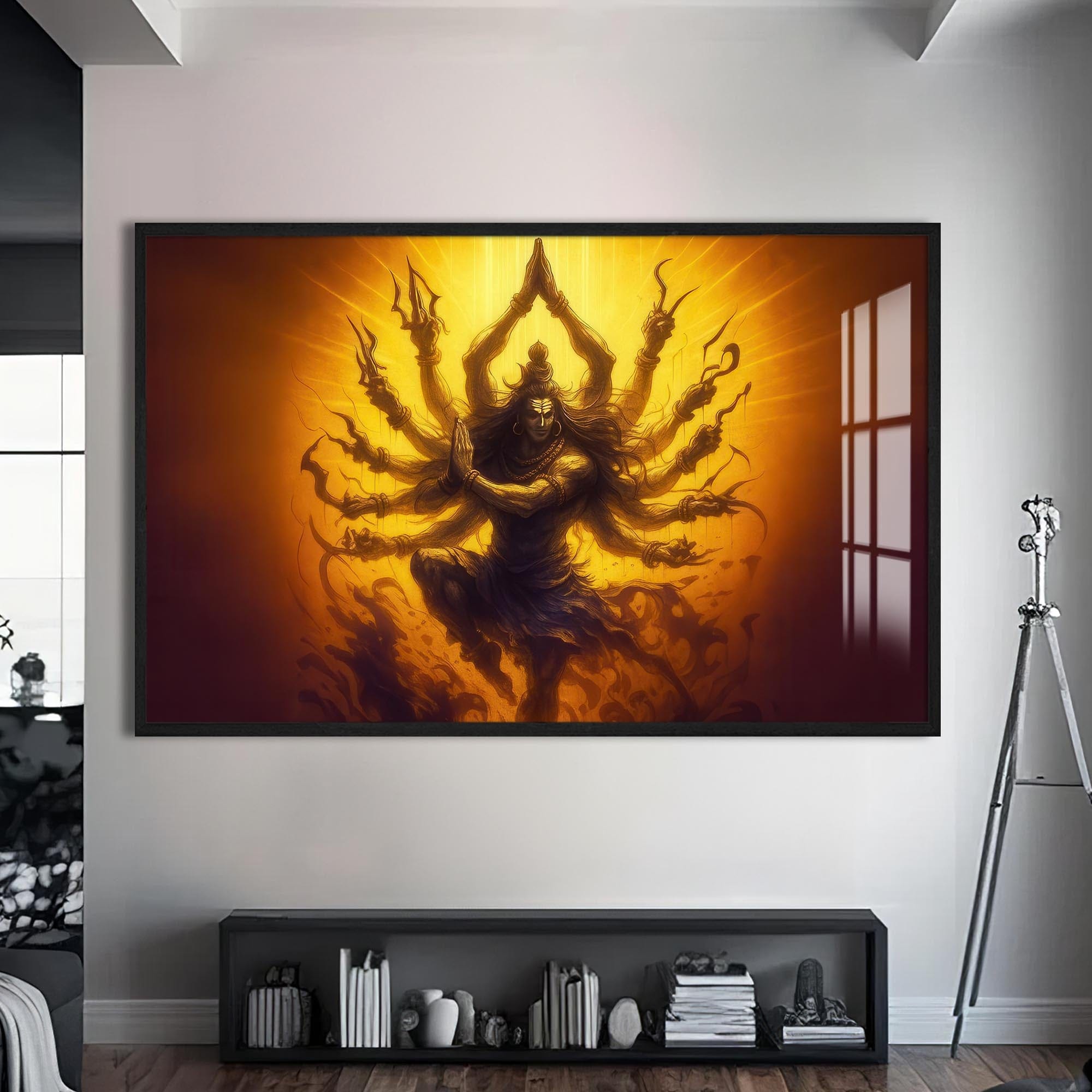 Artronauts Glass Print S | 72x46 cm | 28.3"x18.1" / Black Golden Tandava- Hinduism Tempered Glass Wall Art