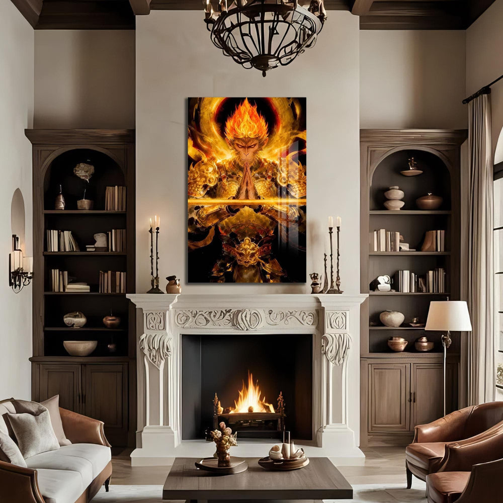Artronauts Glass Print Golden Hanuman- Tempered Glass Wall Art