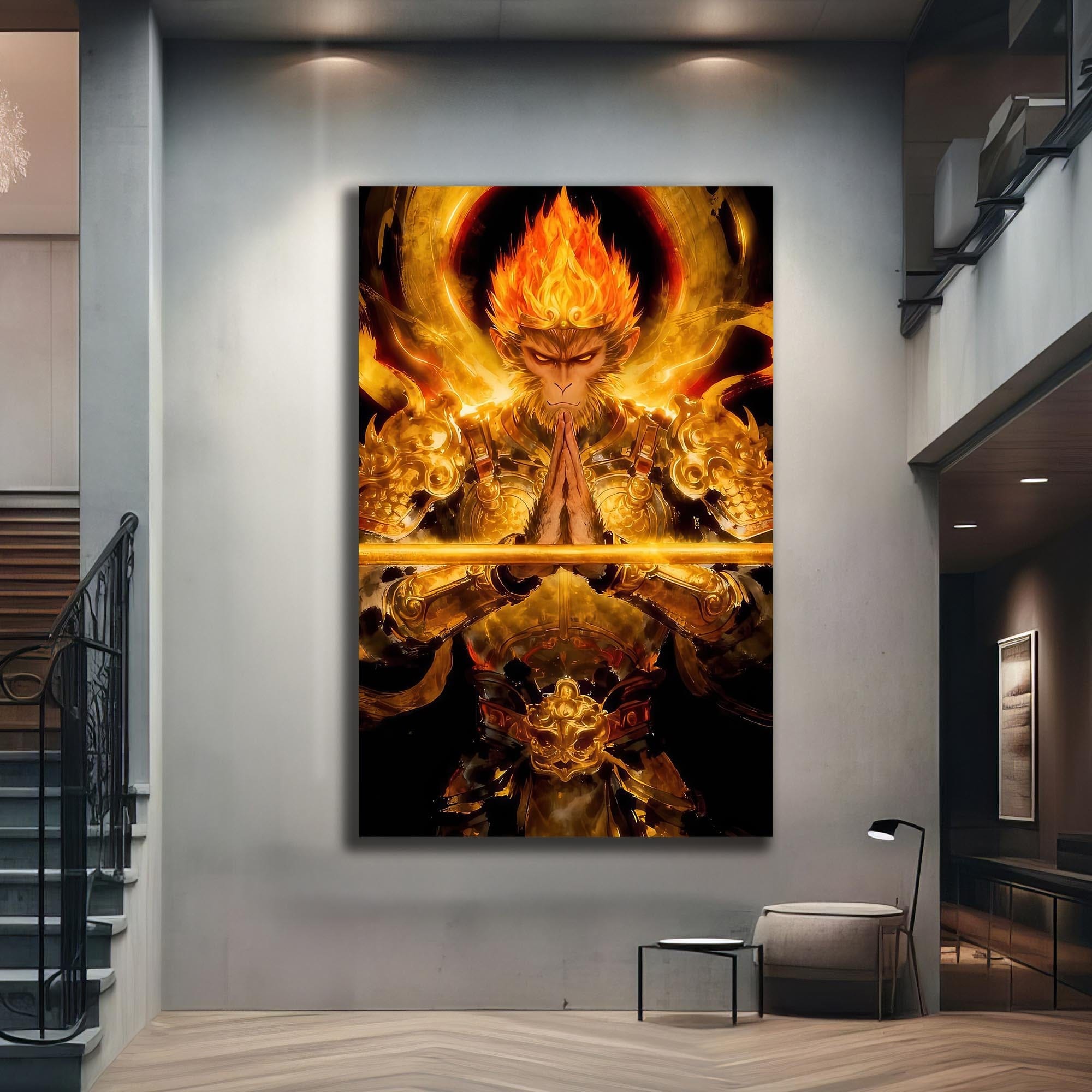 Artronauts Glass Print Golden Hanuman- Tempered Glass Wall Art