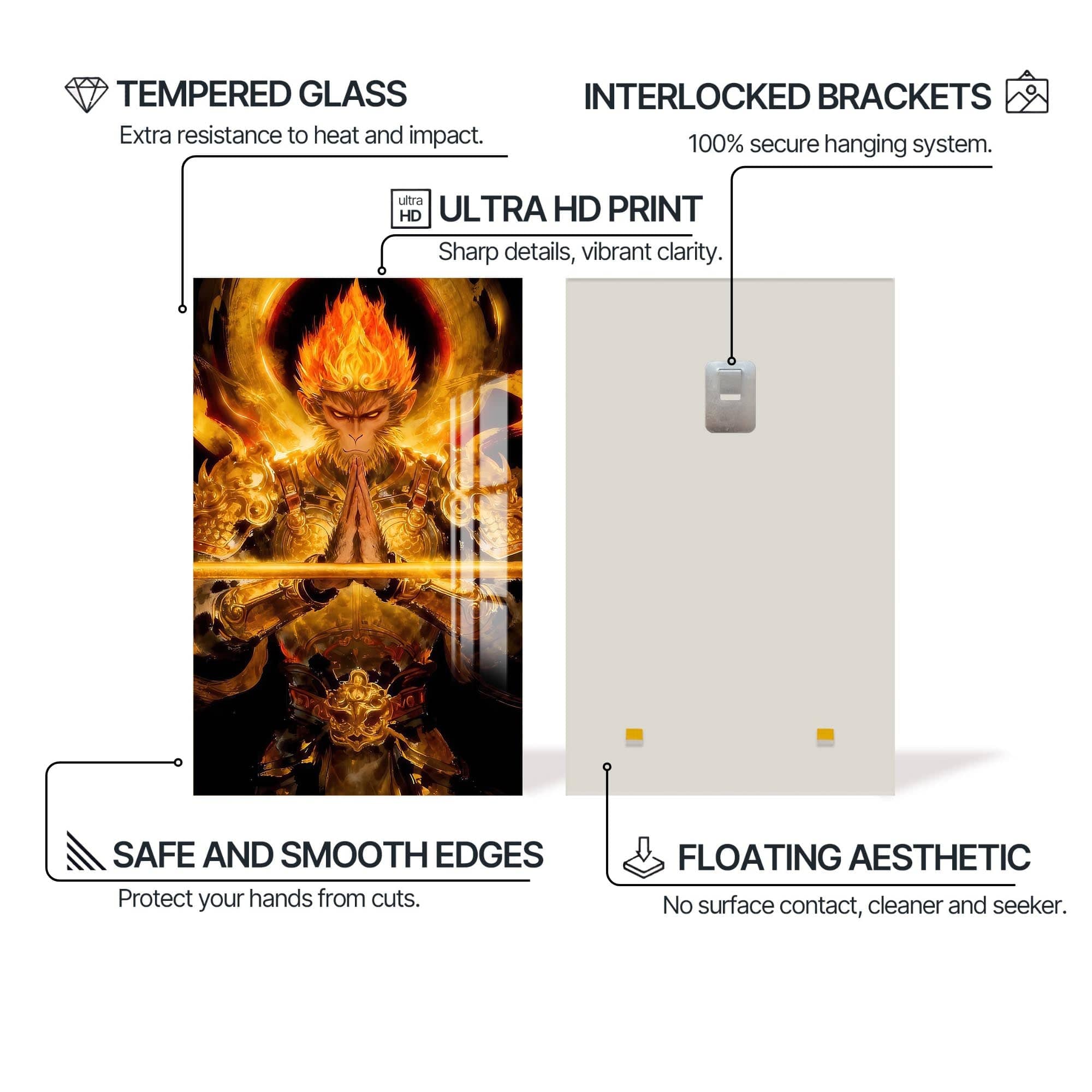 Artronauts Glass Print Golden Hanuman- Tempered Glass Wall Art