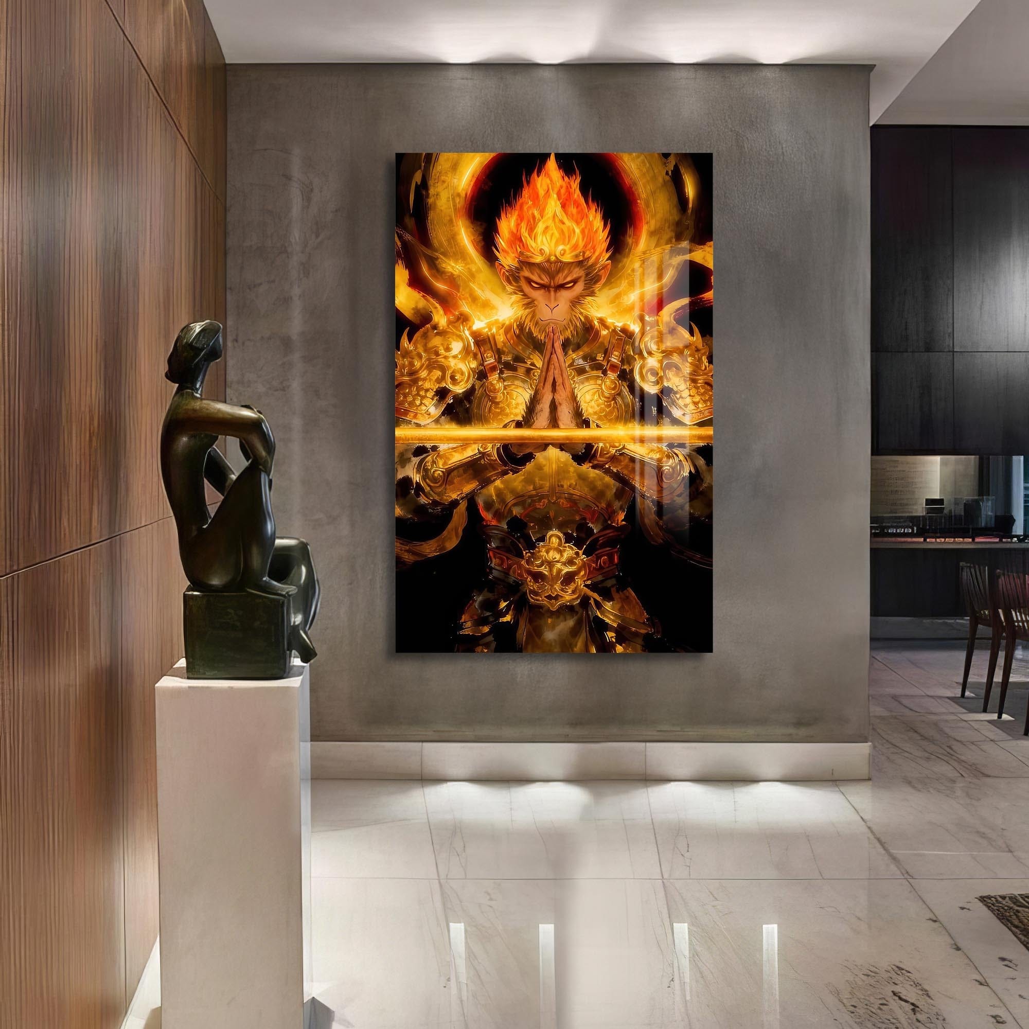 Artronauts Glass Print Golden Hanuman- Tempered Glass Wall Art