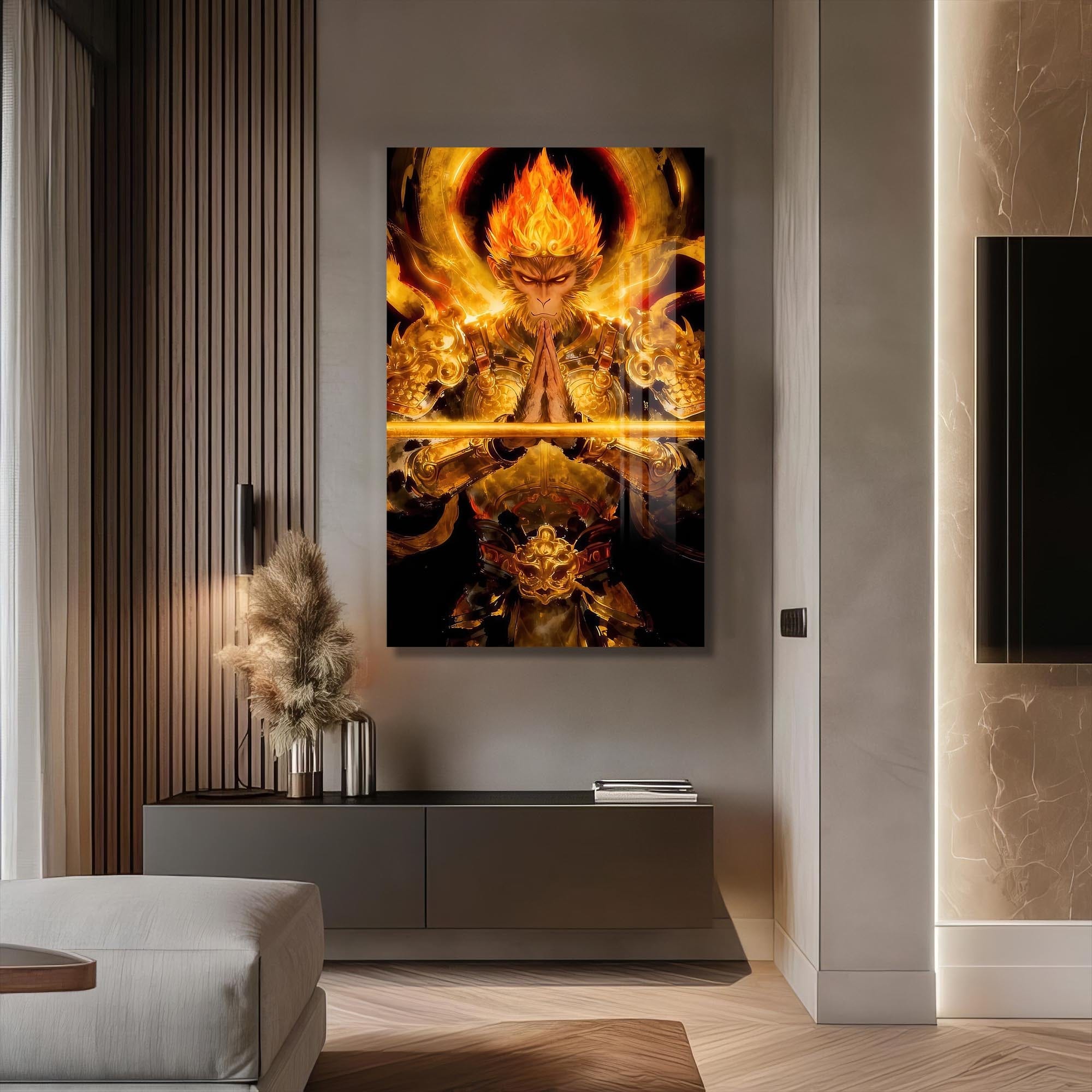 Artronauts Glass Print Golden Hanuman- Tempered Glass Wall Art
