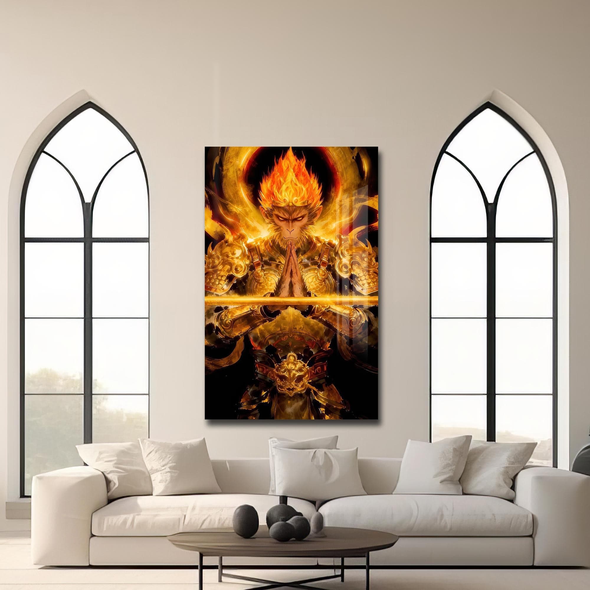 Artronauts Glass Print Golden Hanuman- Tempered Glass Wall Art