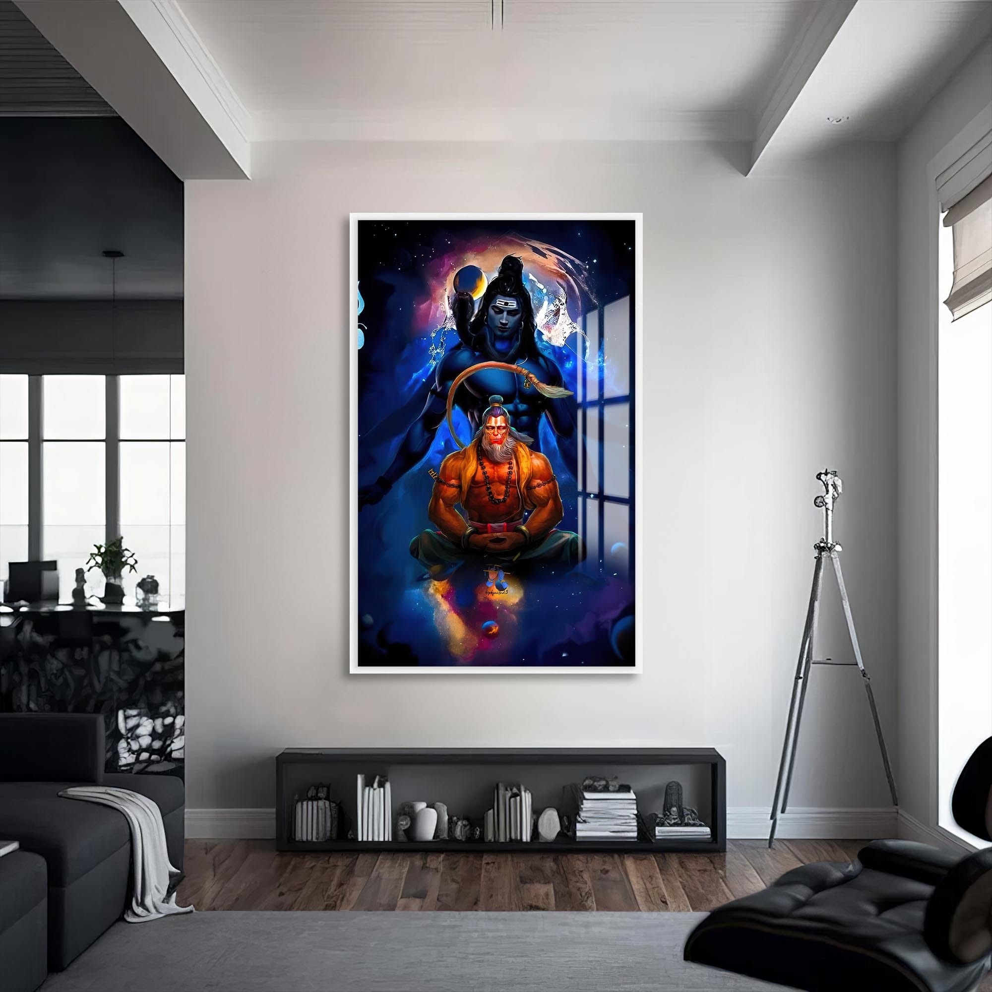 Artronauts Glass Print S | 72x46 cm | 28.3"x18.1" / White Shiva Ascension- Hinduism Tempered Glass Wall Art