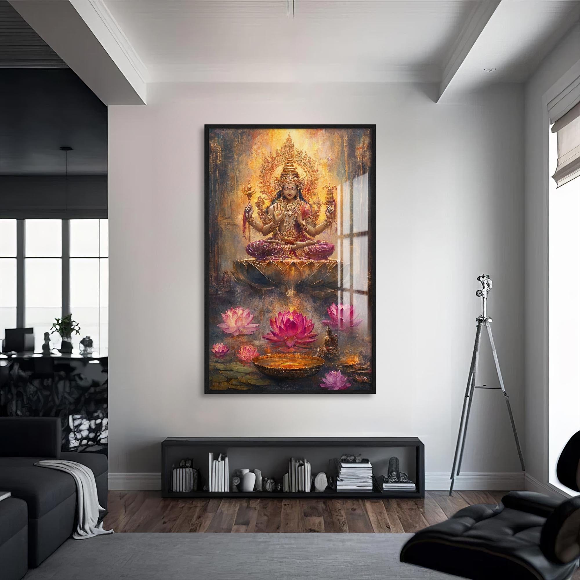 Artronauts Glass Print S | 72x46 cm | 28.3"x18.1" / Black Divine Guardian- Hinduism Tempered Glass Wall Art
