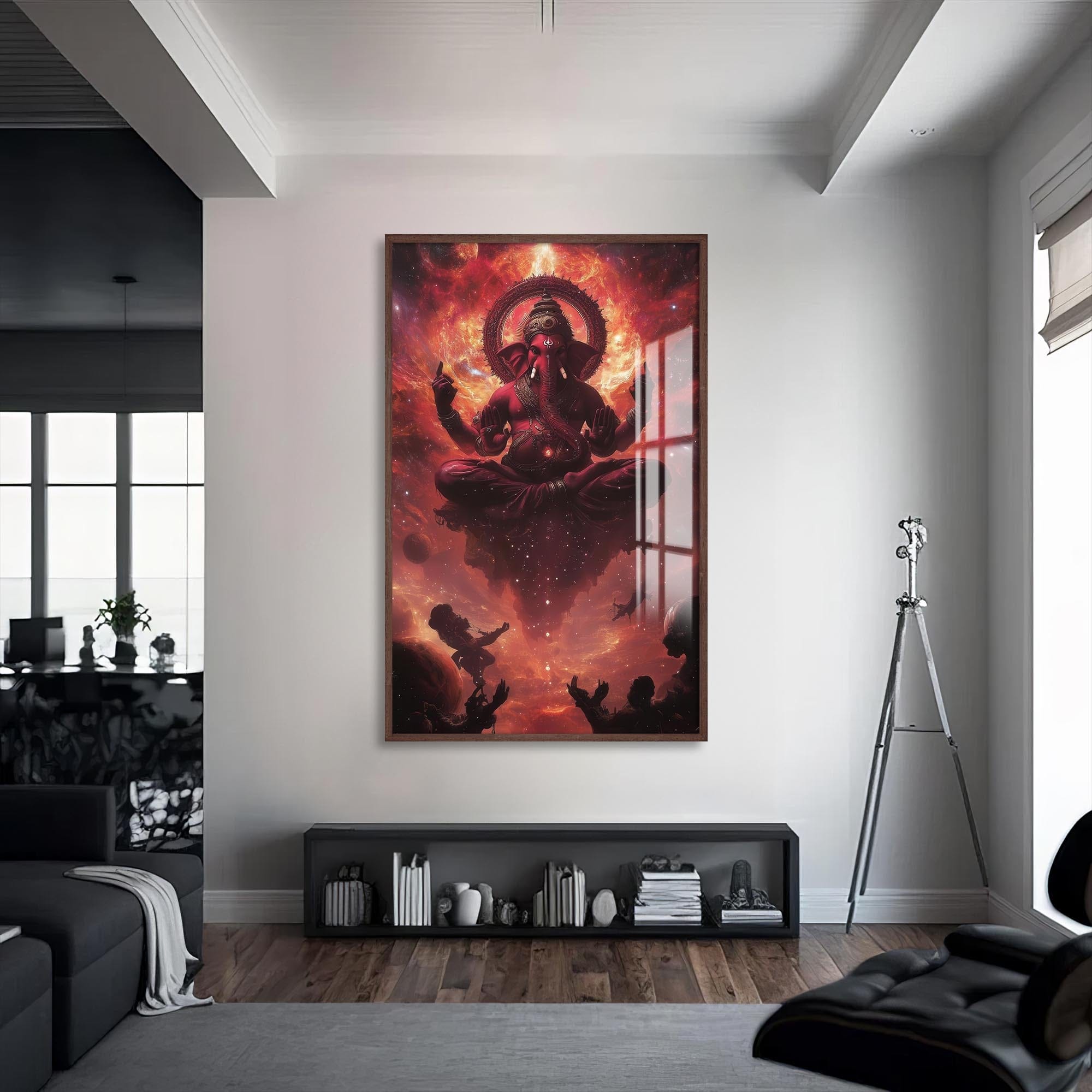 Artronauts Glass Print S | 72x46 cm | 28.3"x18.1" / Walnut Lotus Blessing- Hinduism Tempered Glass Wall Art