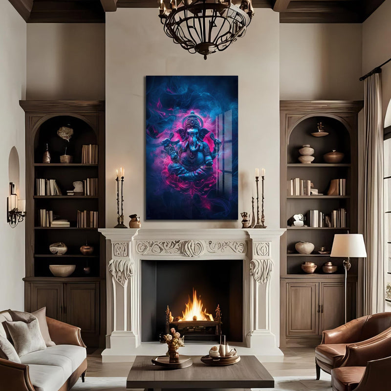 Artronauts Glass Print Crimson Ganesha- Hinduism Tempered Glass Wall Art