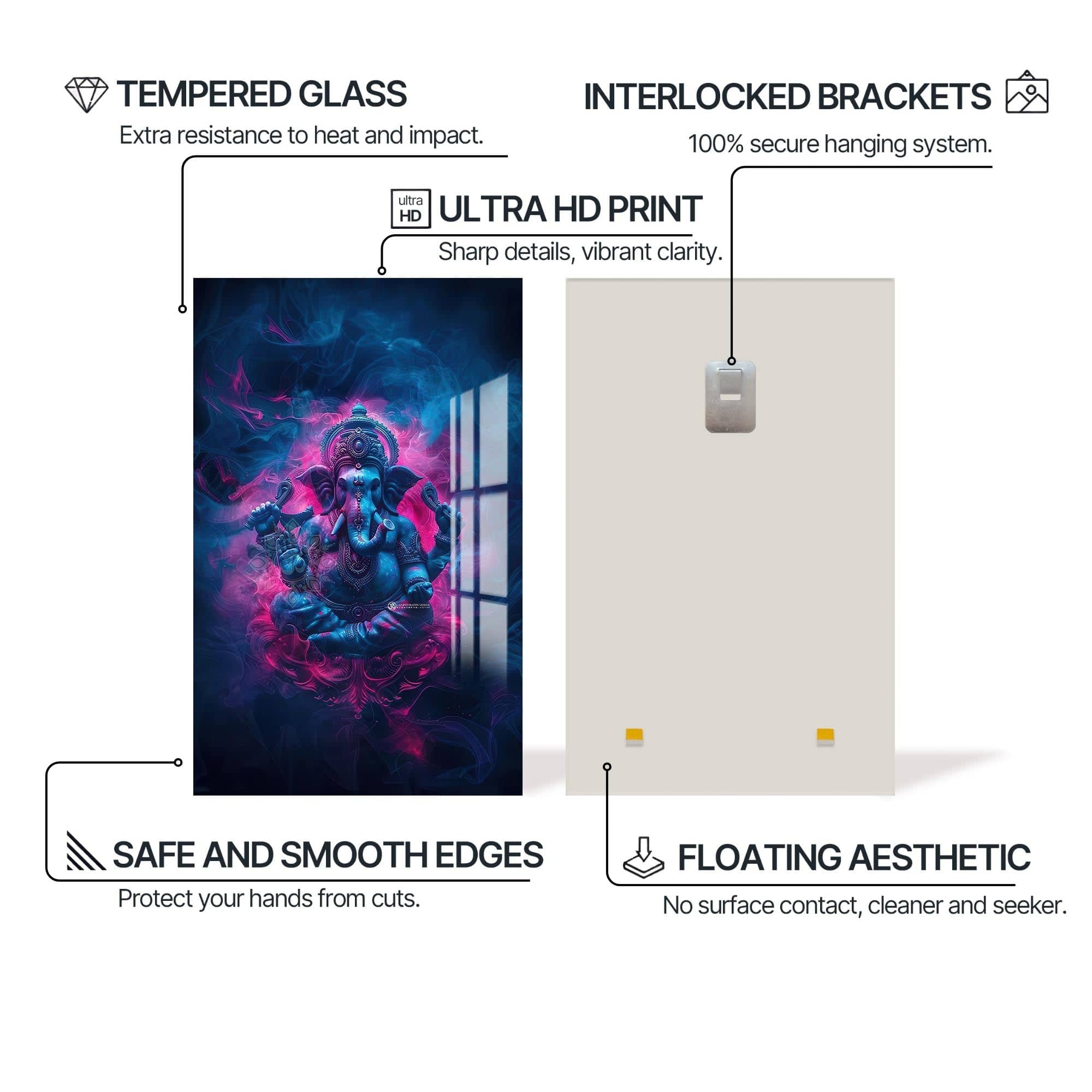 Artronauts Glass Print Crimson Ganesha- Hinduism Tempered Glass Wall Art