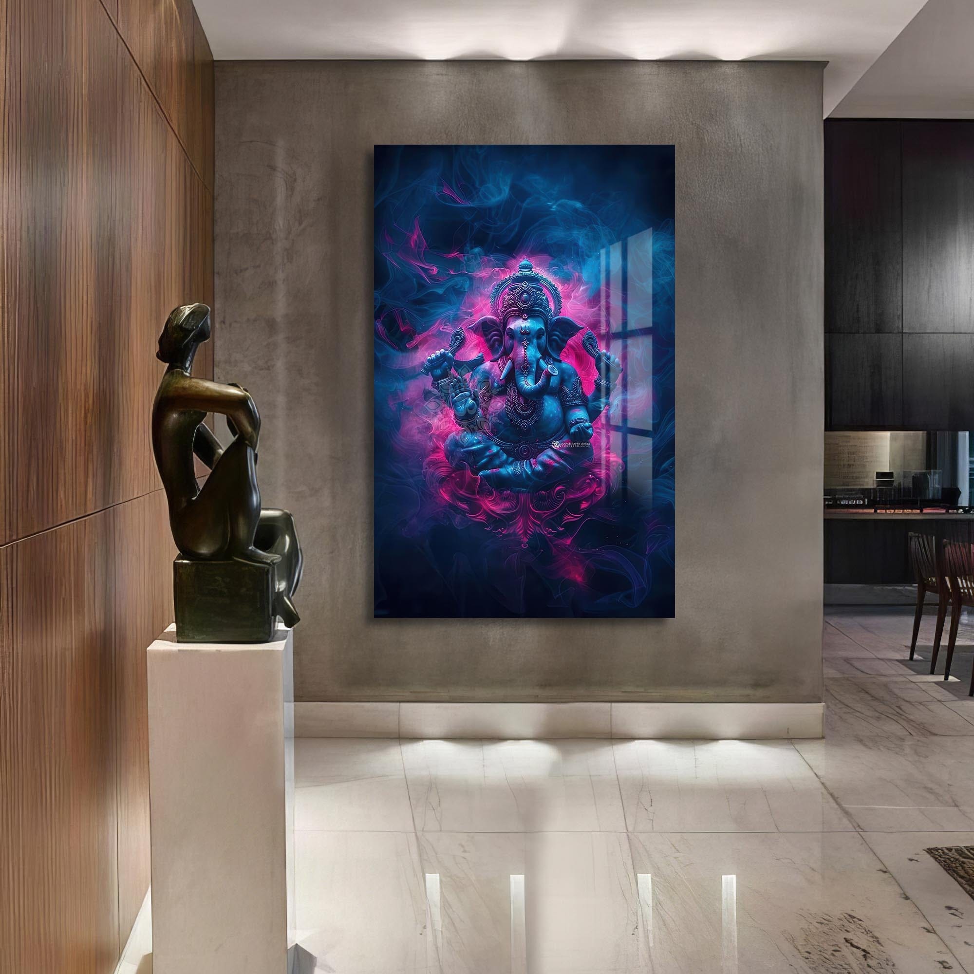 Artronauts Glass Print Crimson Ganesha- Hinduism Tempered Glass Wall Art