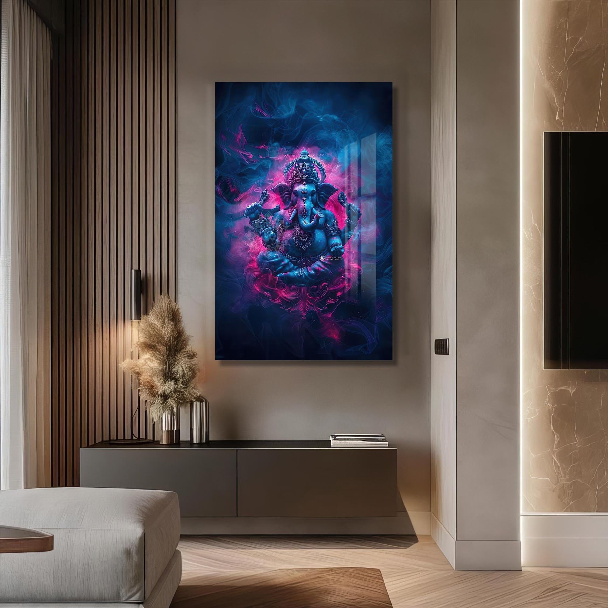 Artronauts Glass Print Crimson Ganesha- Hinduism Tempered Glass Wall Art