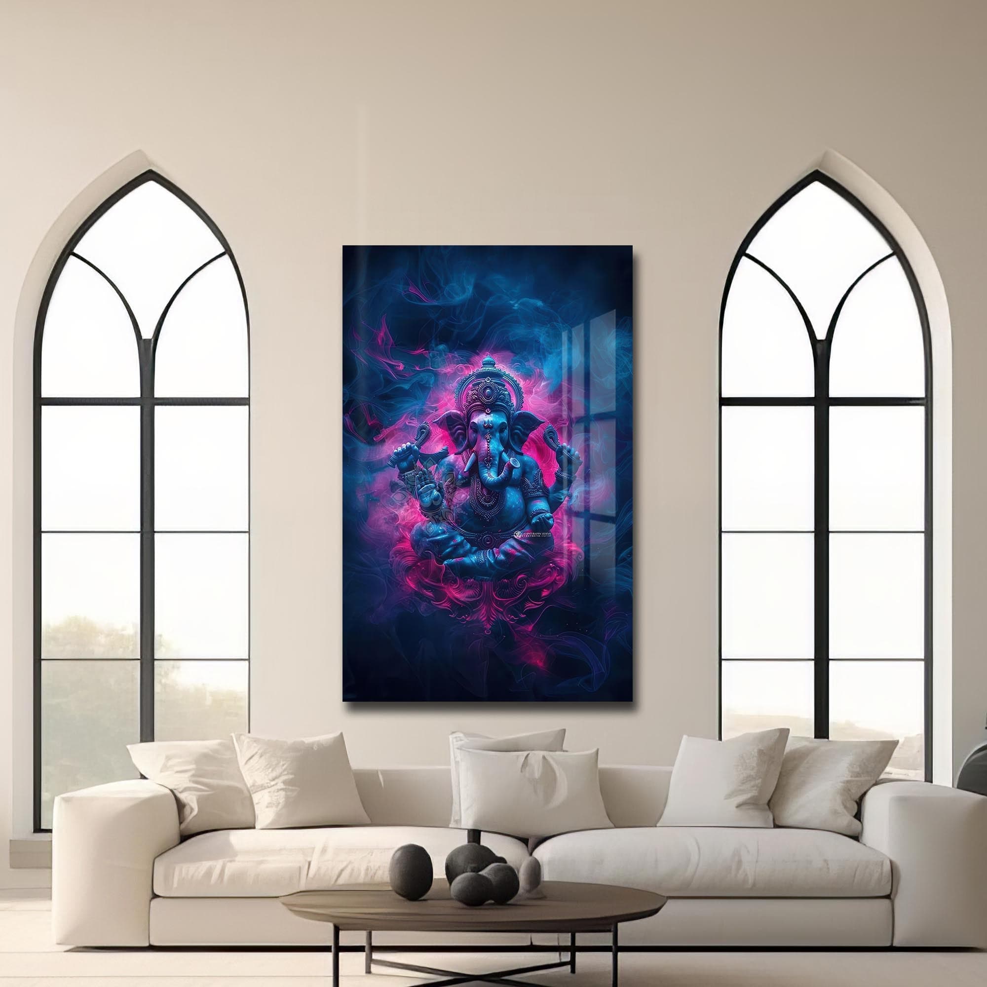 Artronauts Glass Print Crimson Ganesha- Hinduism Tempered Glass Wall Art