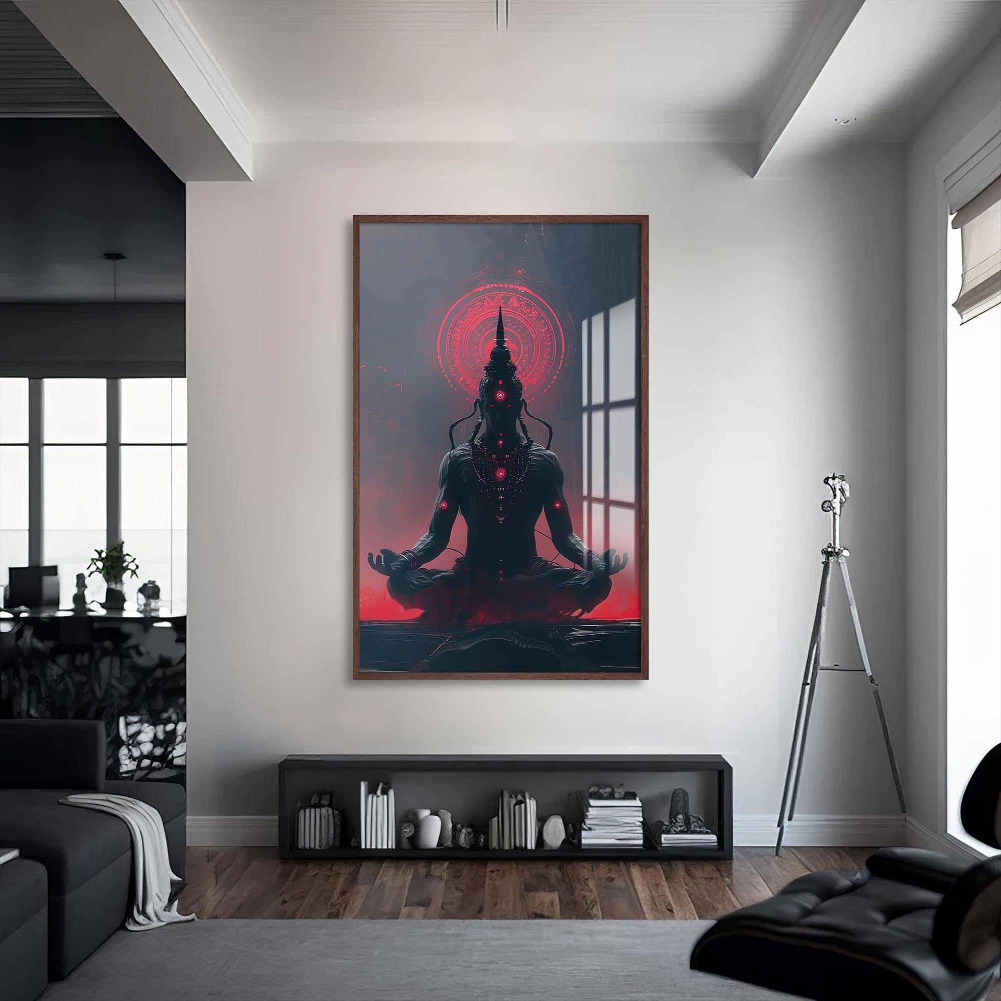Artronauts Glass Print S | 72x46 cm | 28.3"x18.1" / Walnut Neon Ganesha- Hinduism Tempered Glass Wall Art