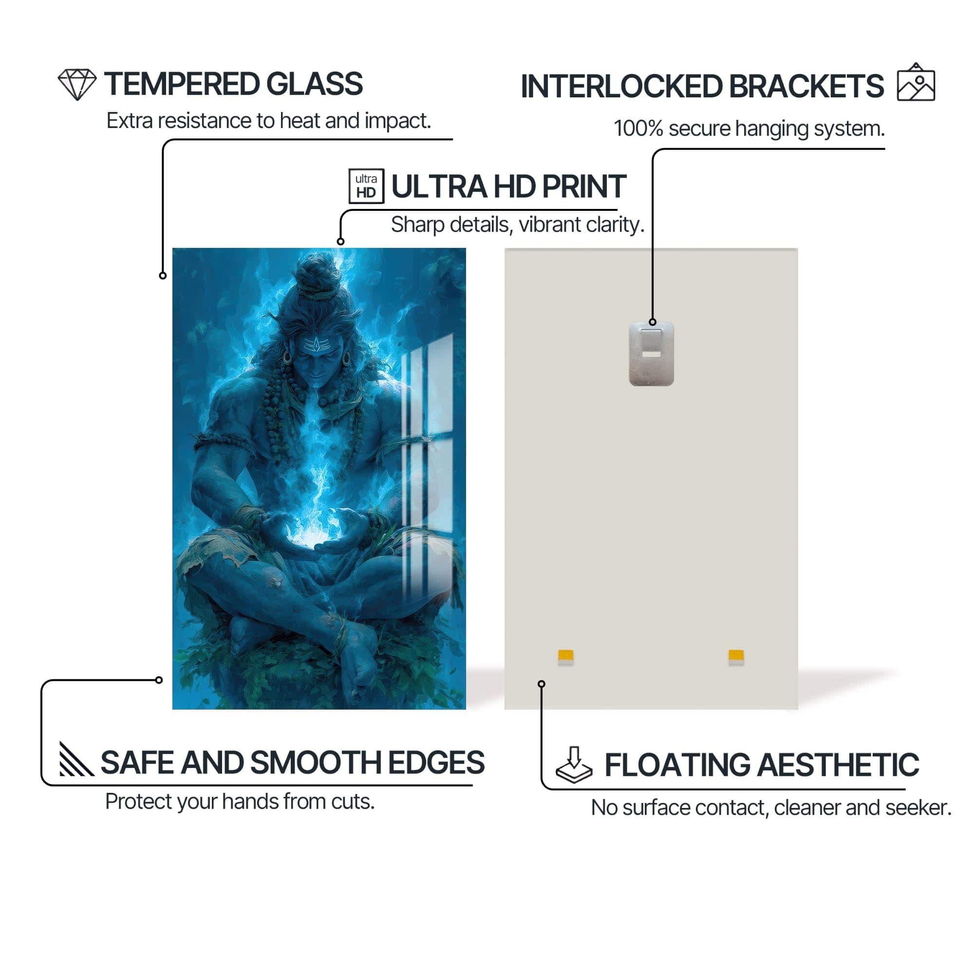 Artronauts Glass Print Blue Serenity- Hinduism Tempered Glass Wall Art