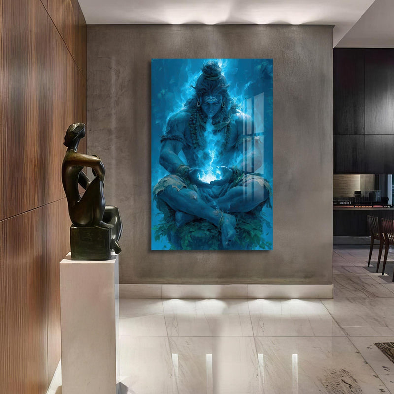 Artronauts Glass Print Blue Serenity- Hinduism Tempered Glass Wall Art