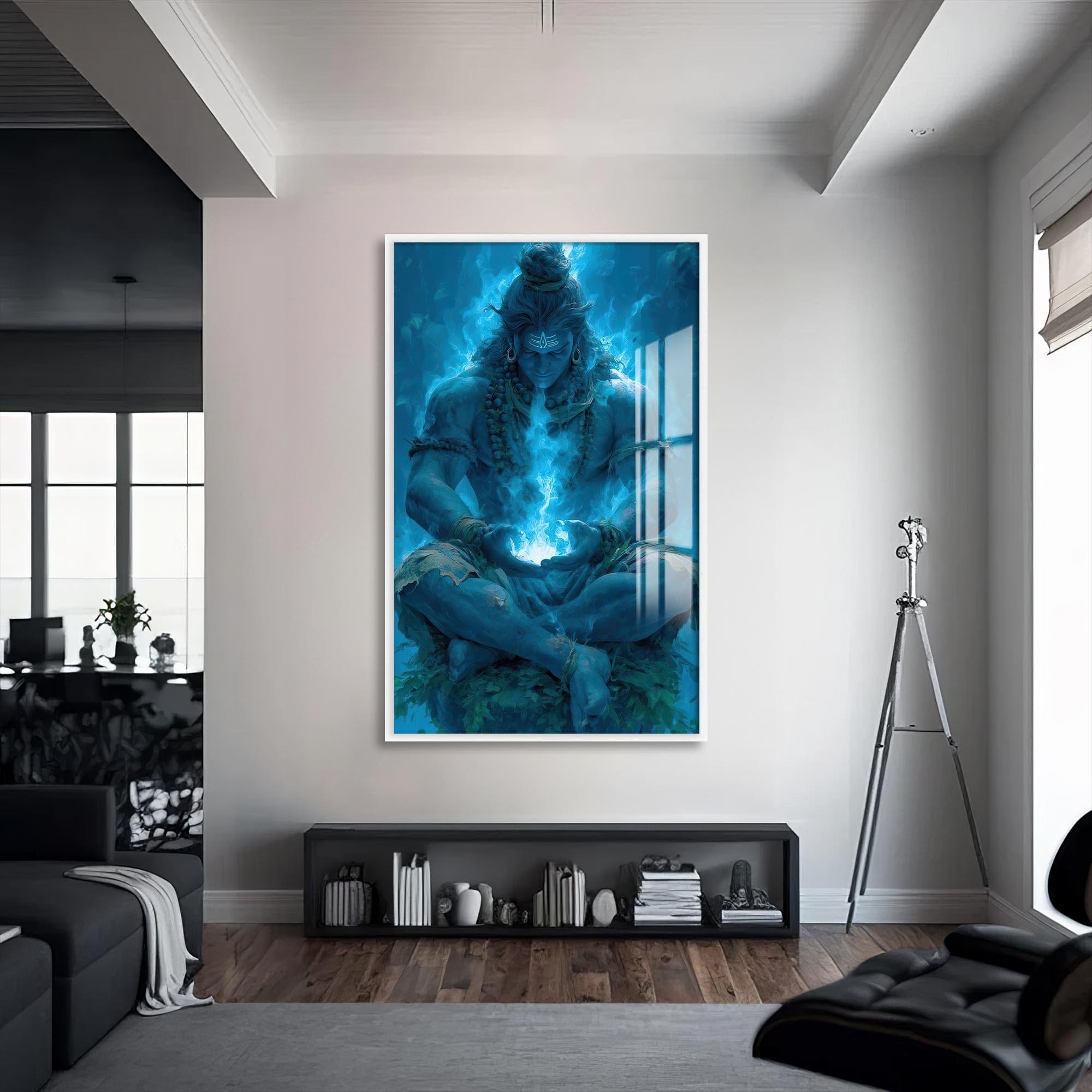 Artronauts Glass Print S | 72x46 cm | 28.3"x18.1" / White Blue Serenity- Hinduism Tempered Glass Wall Art