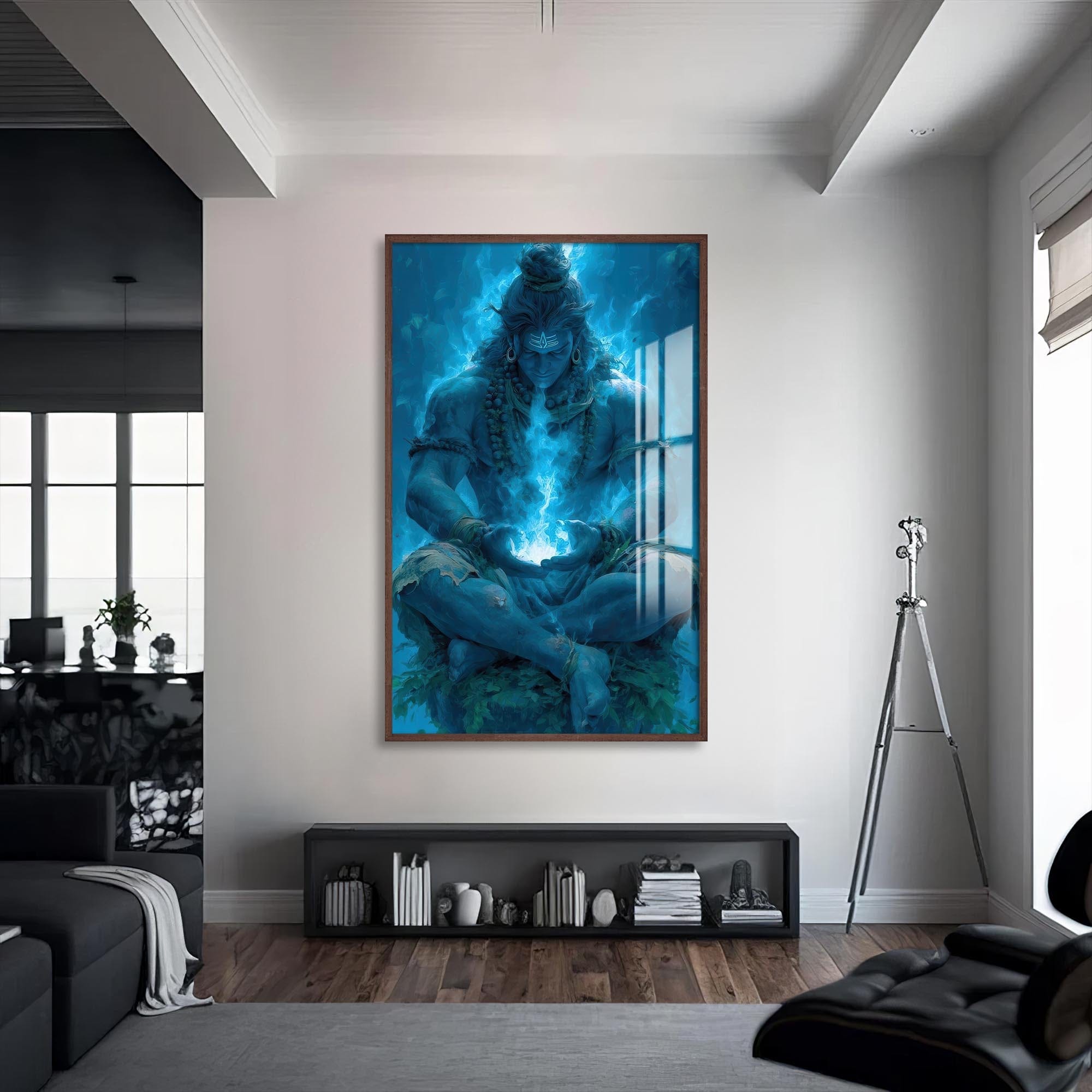 Artronauts Glass Print S | 72x46 cm | 28.3"x18.1" / Walnut Blue Serenity- Hinduism Tempered Glass Wall Art