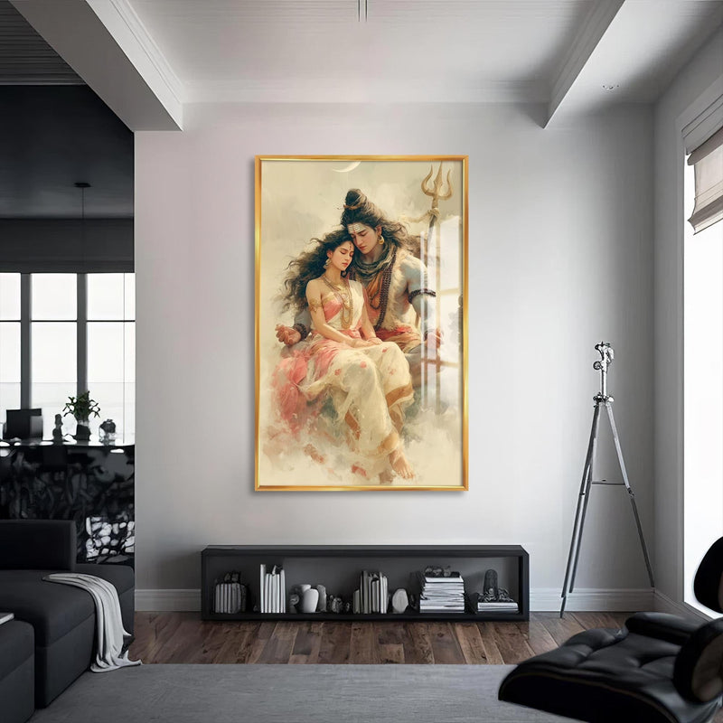 Artronauts Glass Print S | 72x46 cm | 28.3"x18.1" / Gold Eternal Union- Hinduism Tempered Glass Wall Art