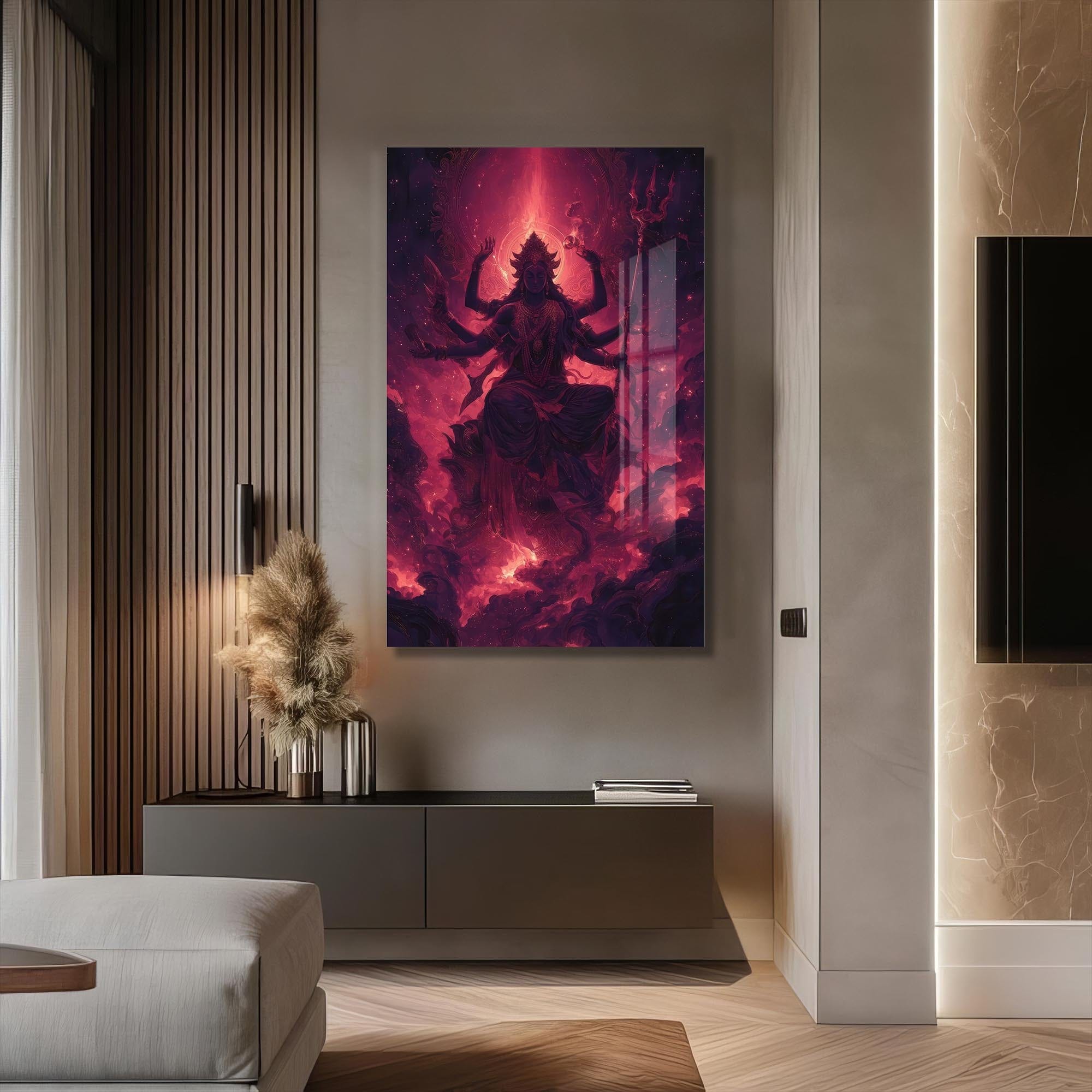 Artronauts Glass Print Crimson Shakti- Hinduism Tempered Glass Wall Art