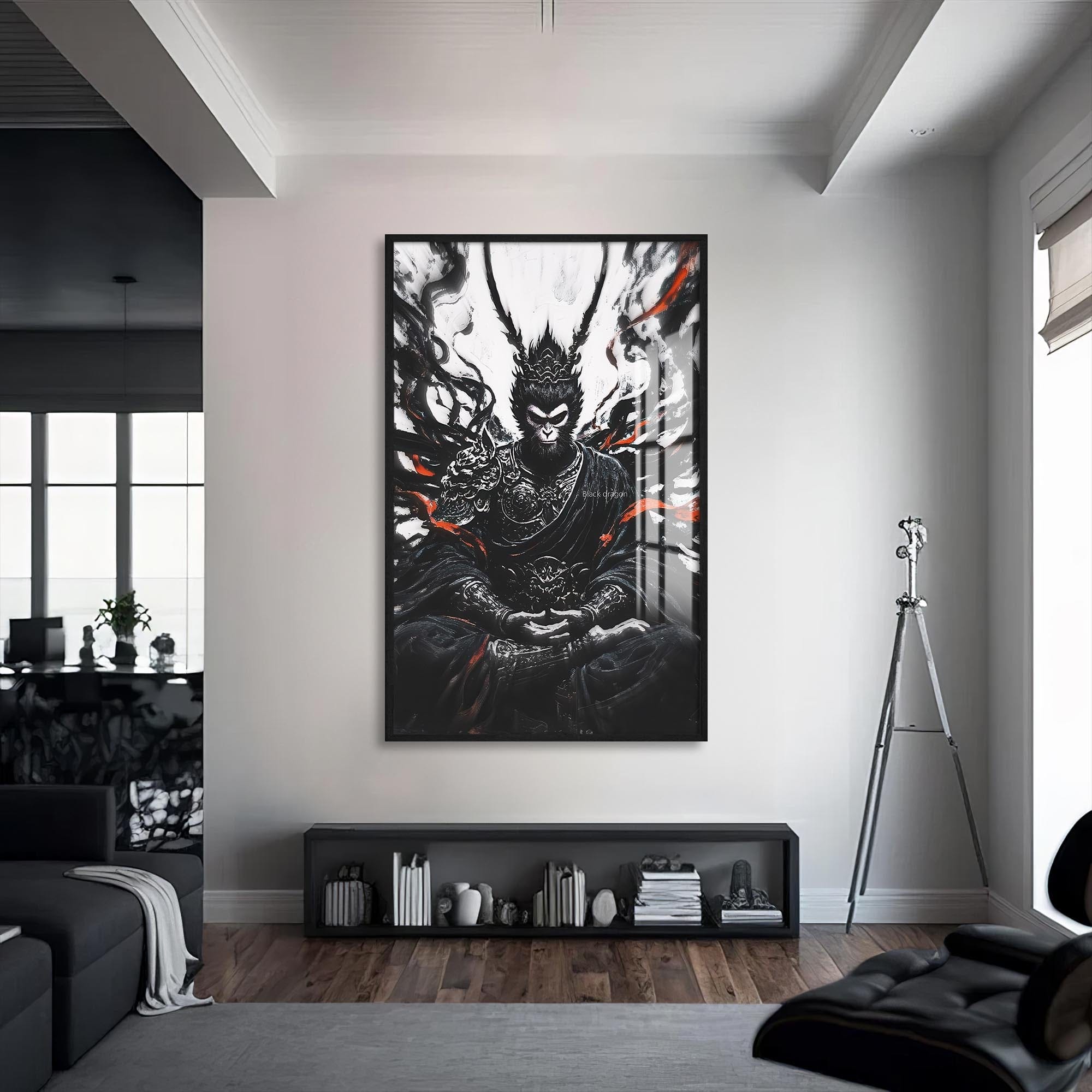 Artronauts Glass Print S | 72x46 cm | 28.3"x18.1" / Black Dark Ascetic- Hinduism Tempered Glass Wall Art