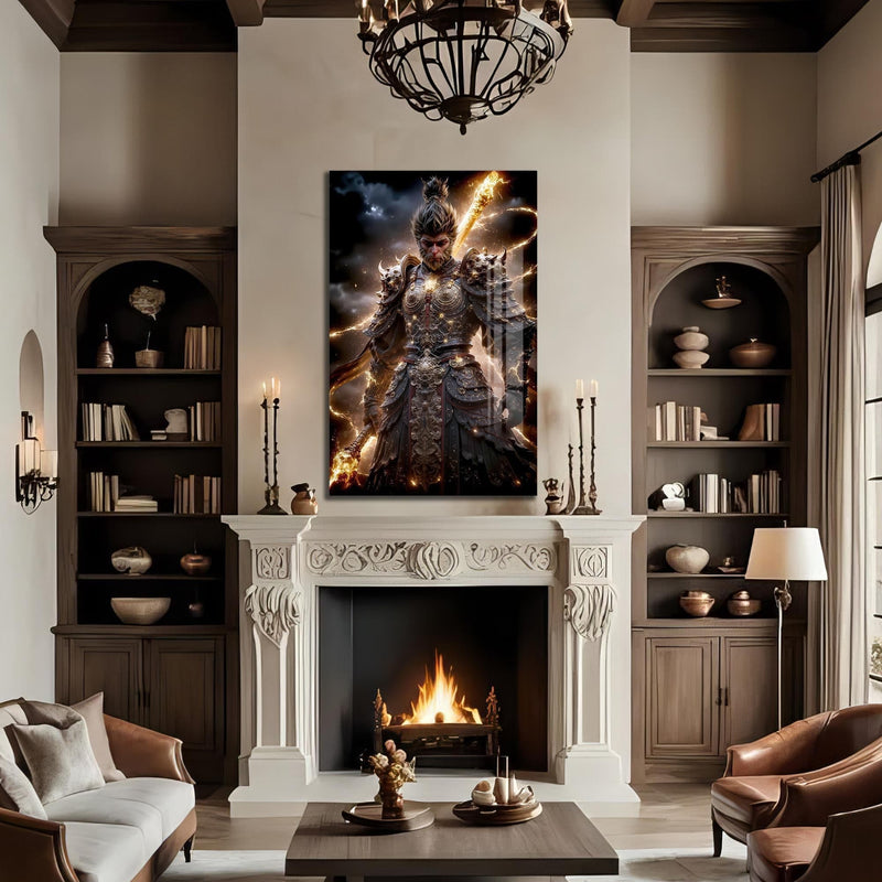 Artronauts Glass Print Golden Warrior- Hinduism Tempered Glass Wall Art