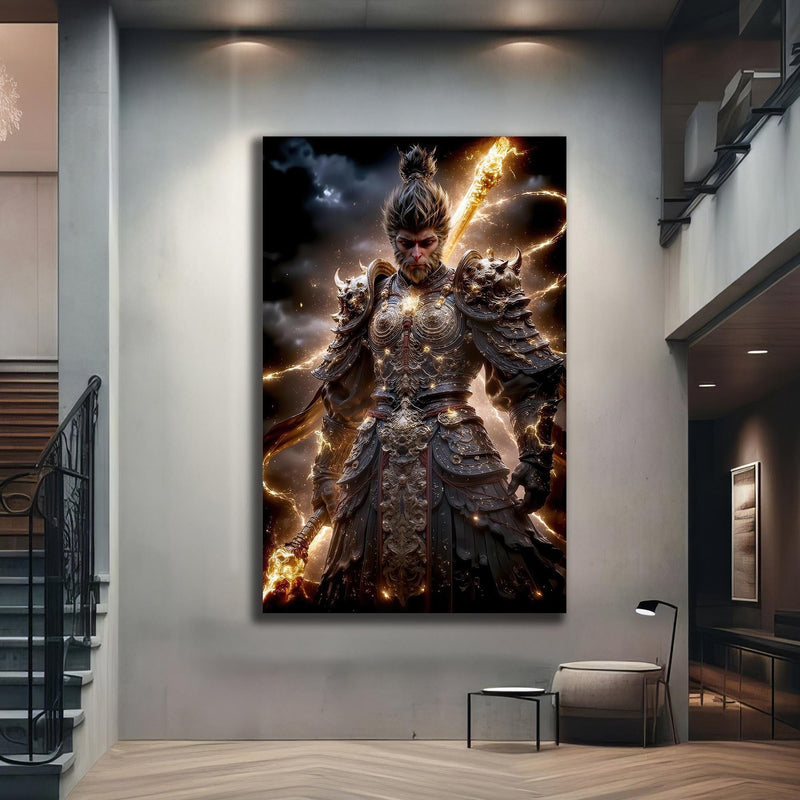 Artronauts Glass Print Golden Warrior- Hinduism Tempered Glass Wall Art